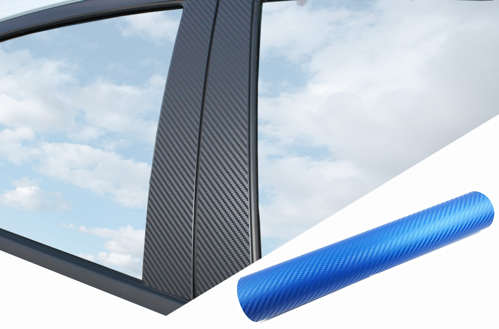 6x PREMIUM A B C Säule Tür Leisten Auto Folie Carbon Blau für viele Fahrzeuge