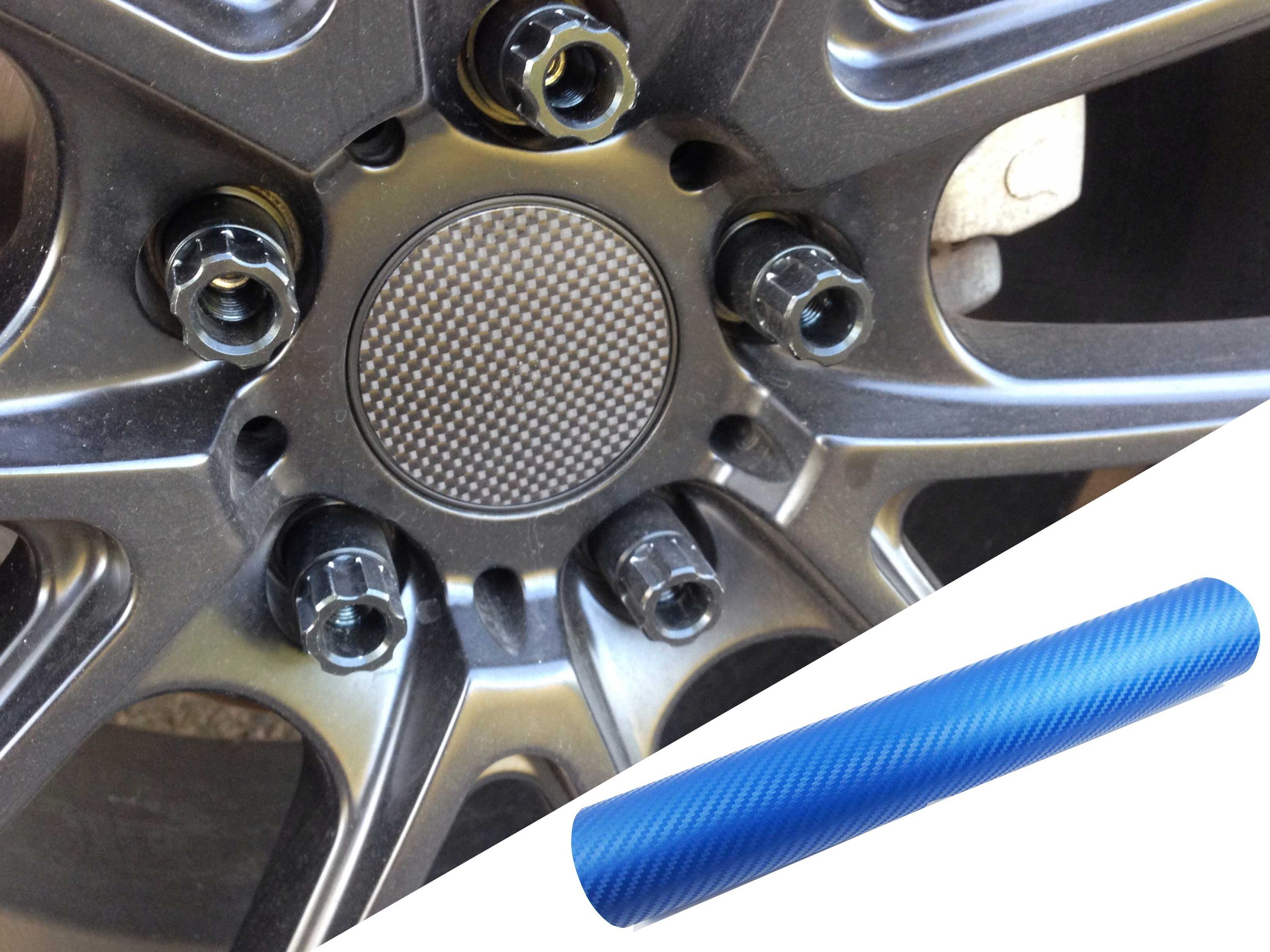 4x Alufelgen Felgen Naben Deckel Design Folie Carbon Blau für viele Fahrzeuge