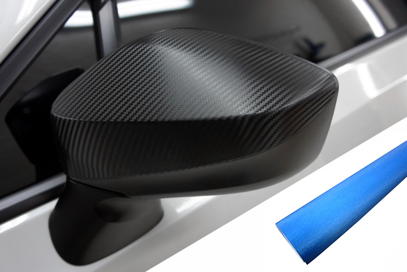 PREMIUM Spiegel Spiegelgehäuse Kappe  Folie Alu Blau für viele Fahrzeuge