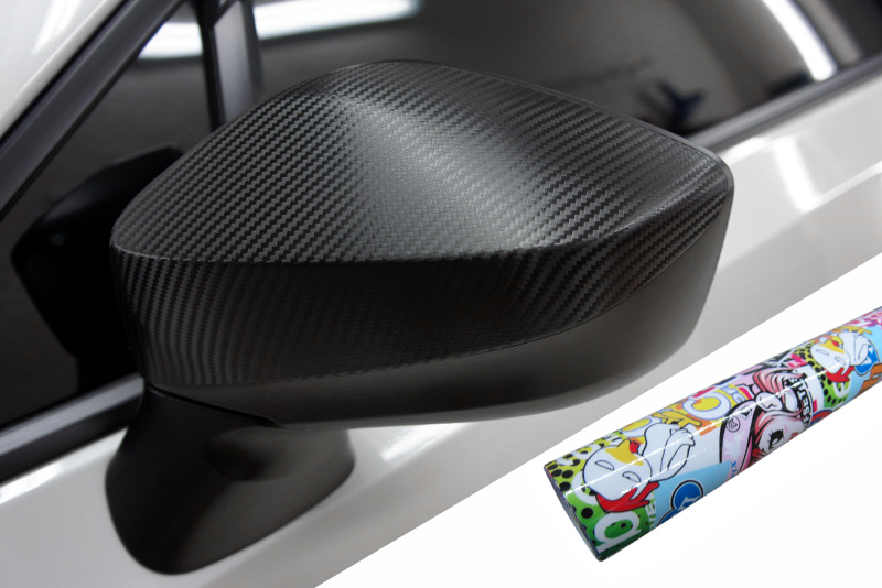 PREMIUM Spiegel Spiegelgehäuse Kappe  Folie Set in Stickerbomb Hellaflush