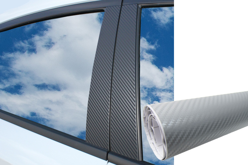 6x PREMIUM A B C Säule Tür Leisten Abdeckung Auto Folie Wrap Set Carbon Silber