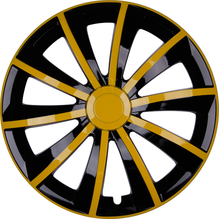 4x PREMIUM  Radkappen Radzierblenden Set Gral 14 ZOLL in Gelb / Schwarz