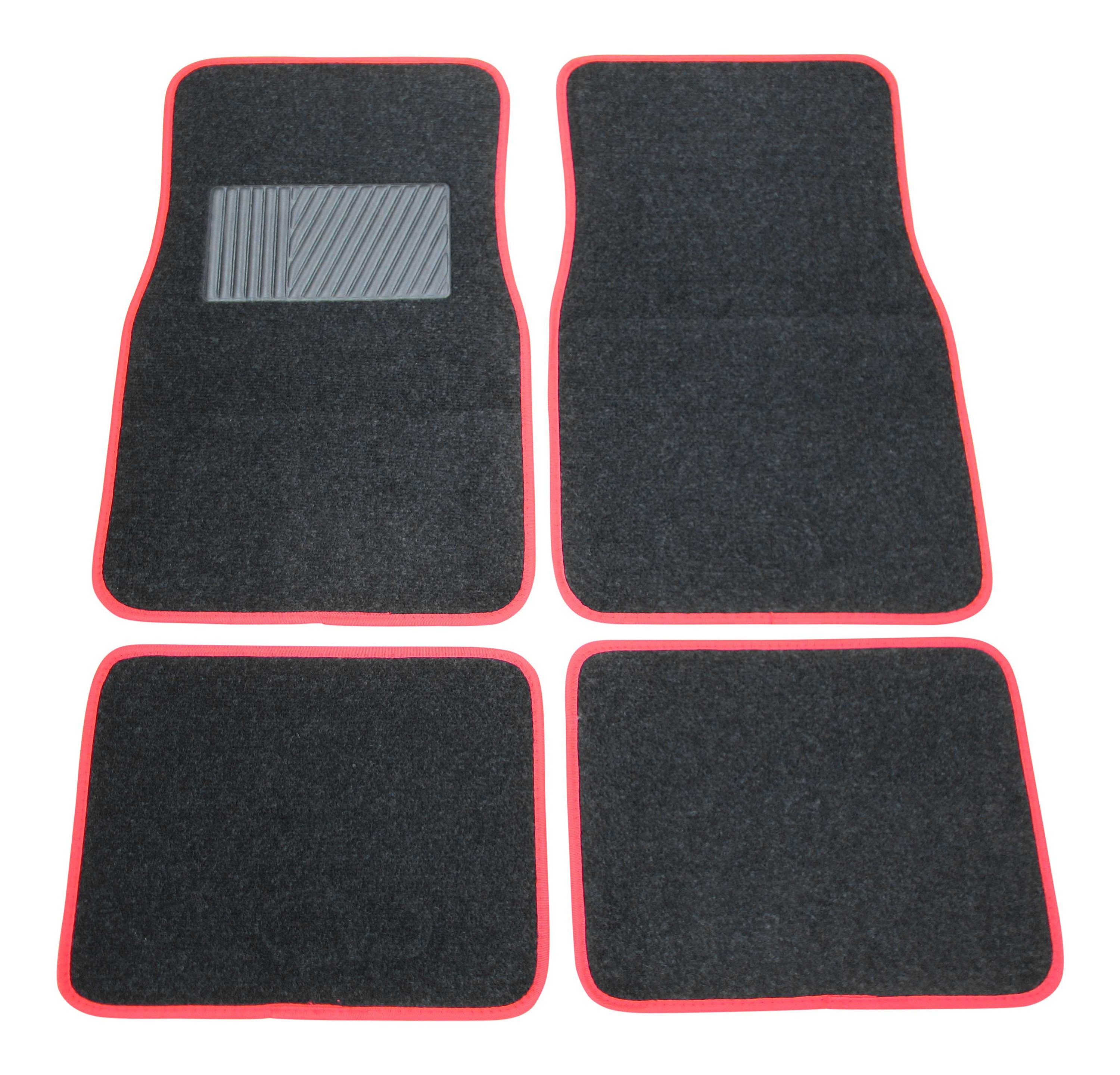 4x Textil Fußmatten Autoteppich VORN + HINTEN Schwarz / Rot für viele Fahrzeuge