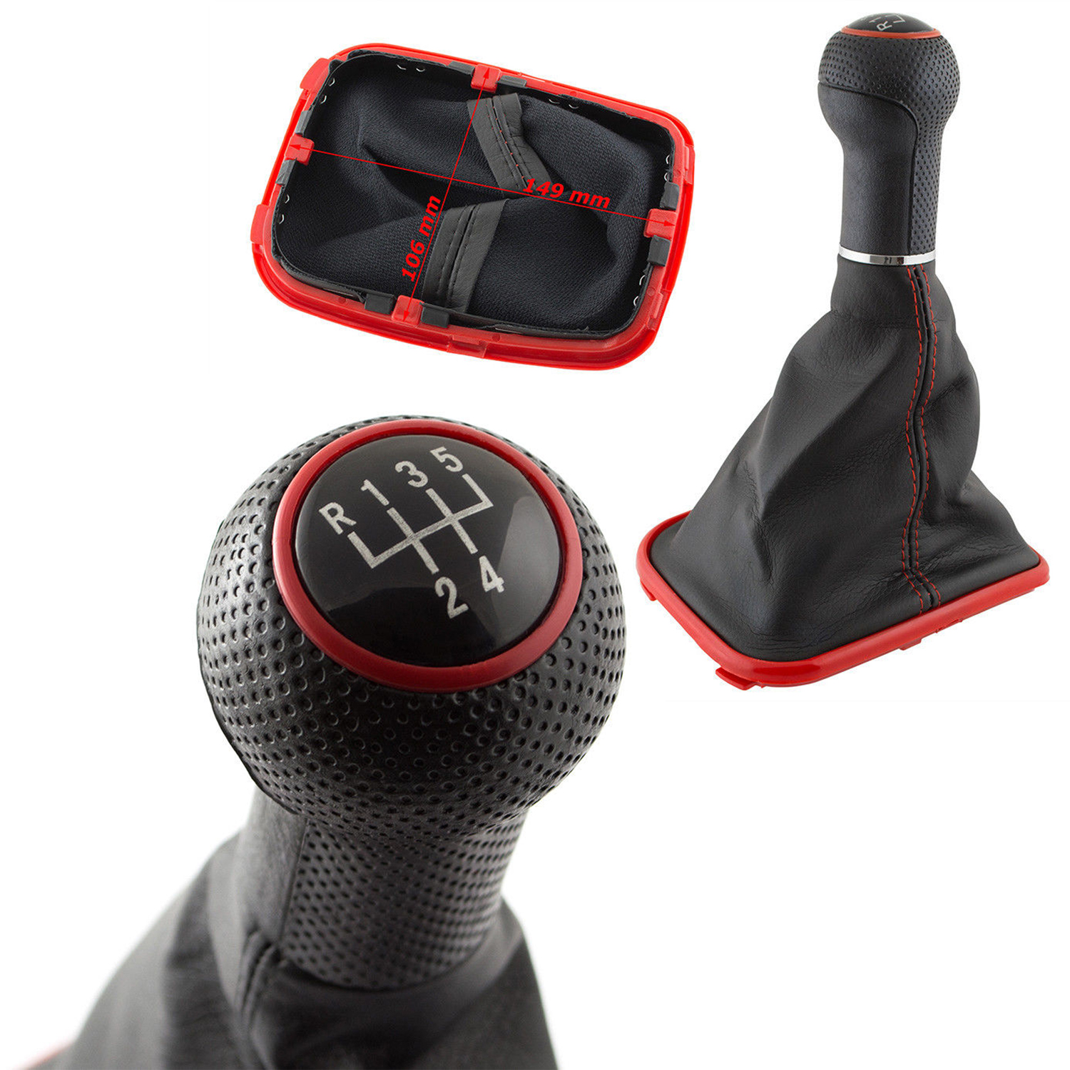 PREMIUM Edition Schaltknauf Knauf Schwarz Rot Leder 5-Gang für VW Golf 4 IV Bora