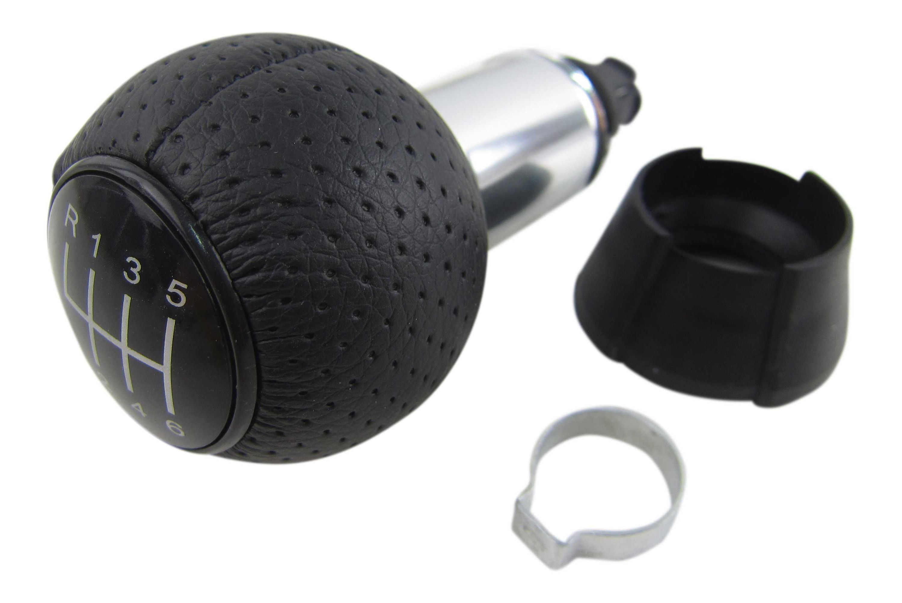 PREMIUM Schaltknauf Knauf Alu Schwarz Loch Leder 6-Gang Version 2 für Audi