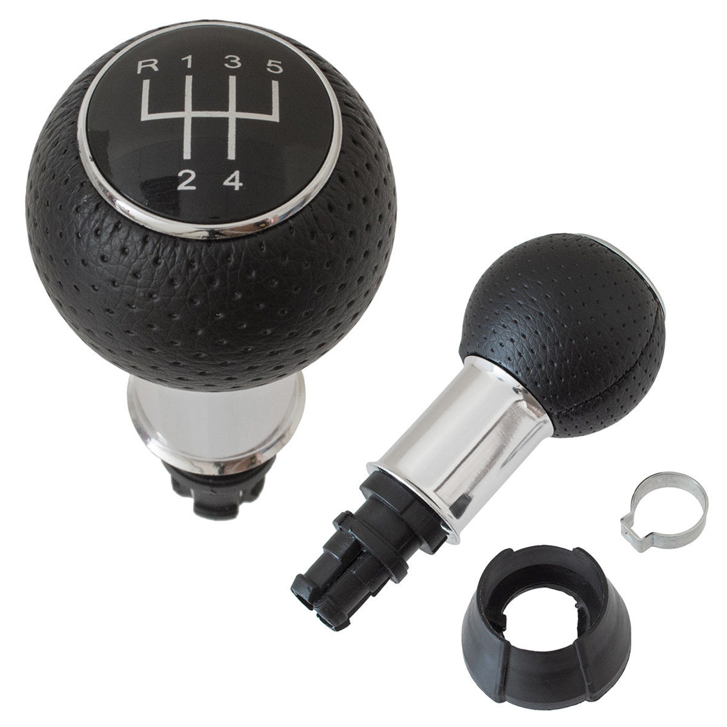 PREMIUM Schaltknauf Knauf Alu Schwarz Loch Leder 5-Gang für VW Audi Seat Skoda