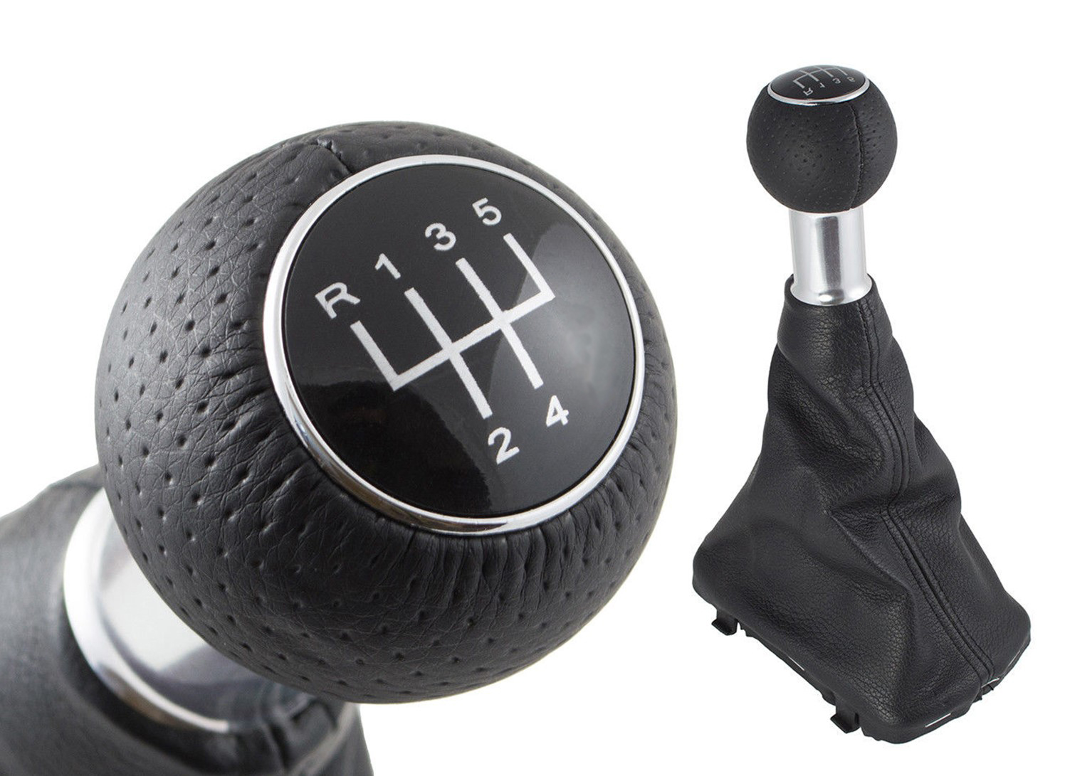 PREMIUM Schaltknauf Manschette Loch-Leder Alu Schwarz 5-Gang für Audi A3 S3 8L