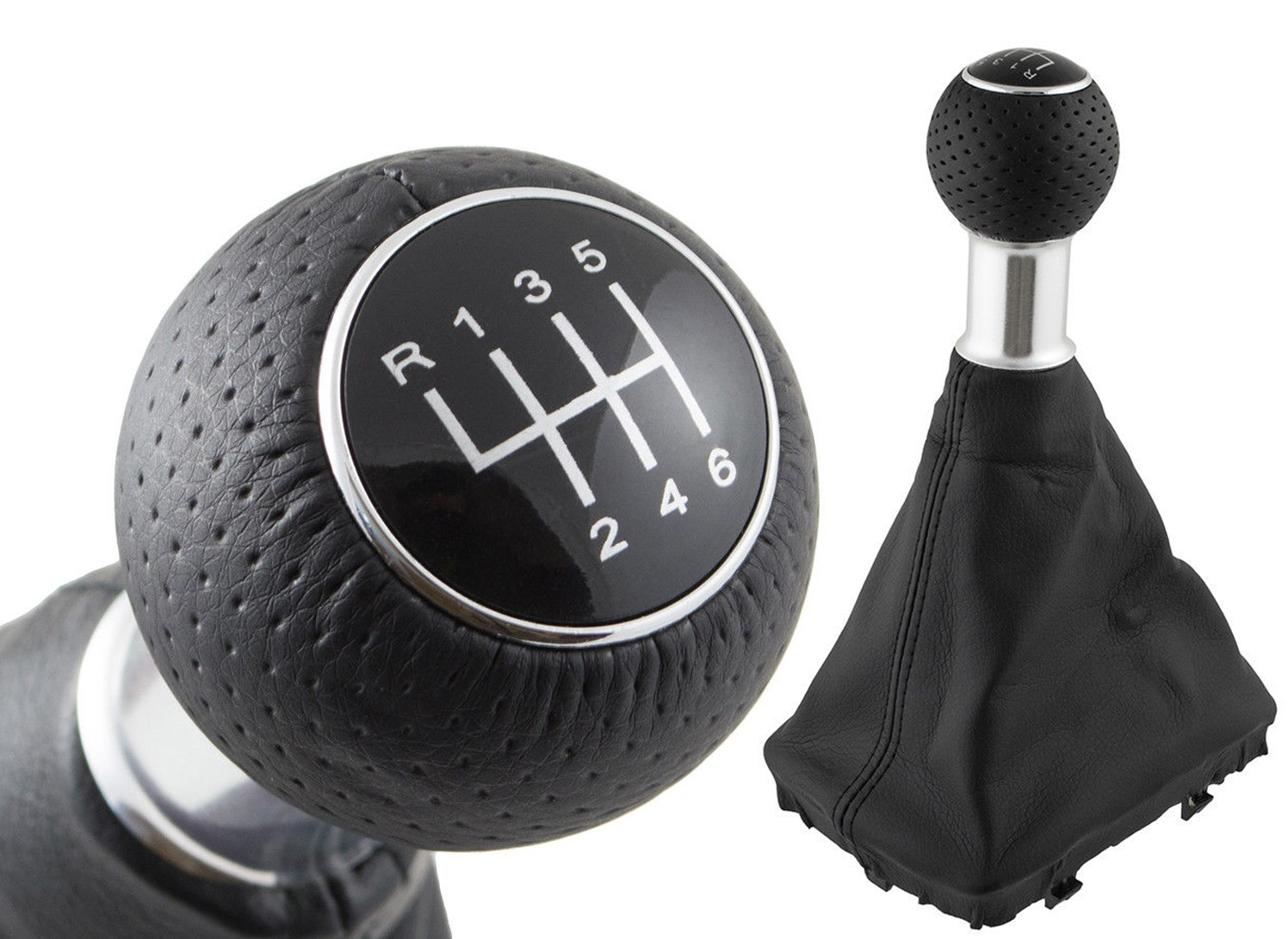 PREMIUM Schaltknauf Manschette Loch-Leder Alu Schwarz 6-Gang für Audi A6 4F C6
