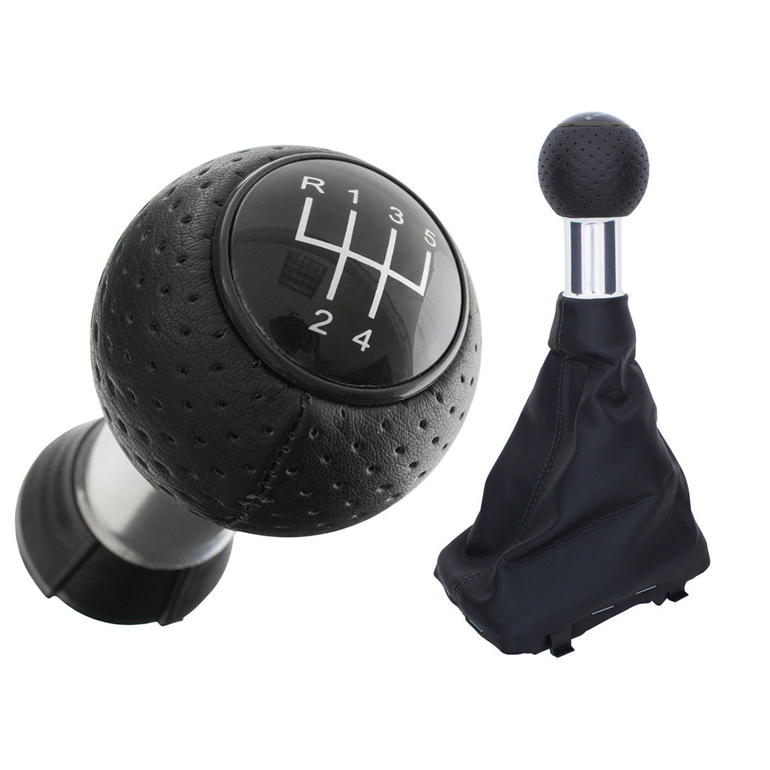 PREMIUM Schaltknauf Edition Loch-Leder Alu Ring Schwarz 5-Gang für Audi A3 S3 8L