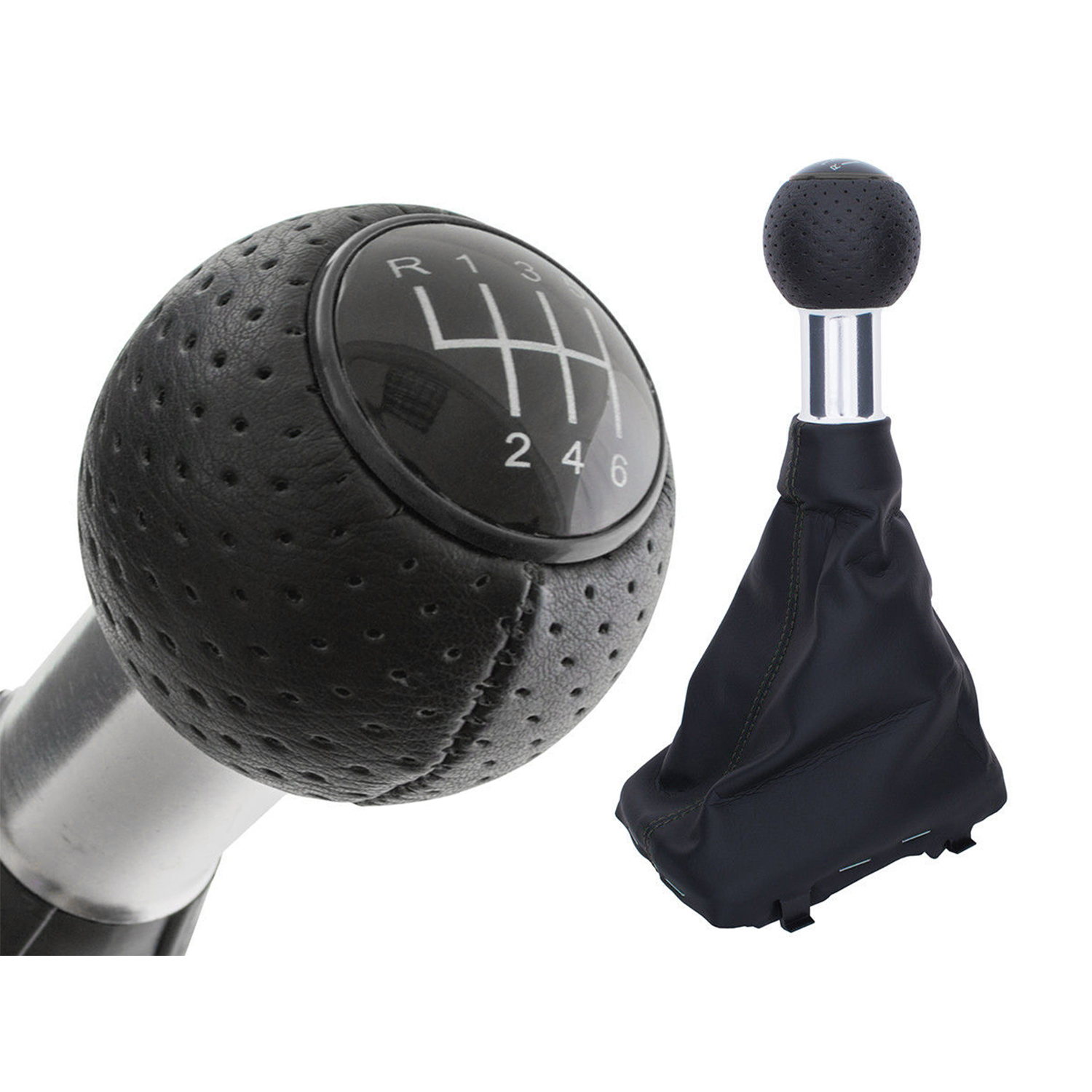 PREMIUM Schaltknauf Edition Loch-Leder Alu Ring Schwarz 6-Gang für Audi A3 S3 8L