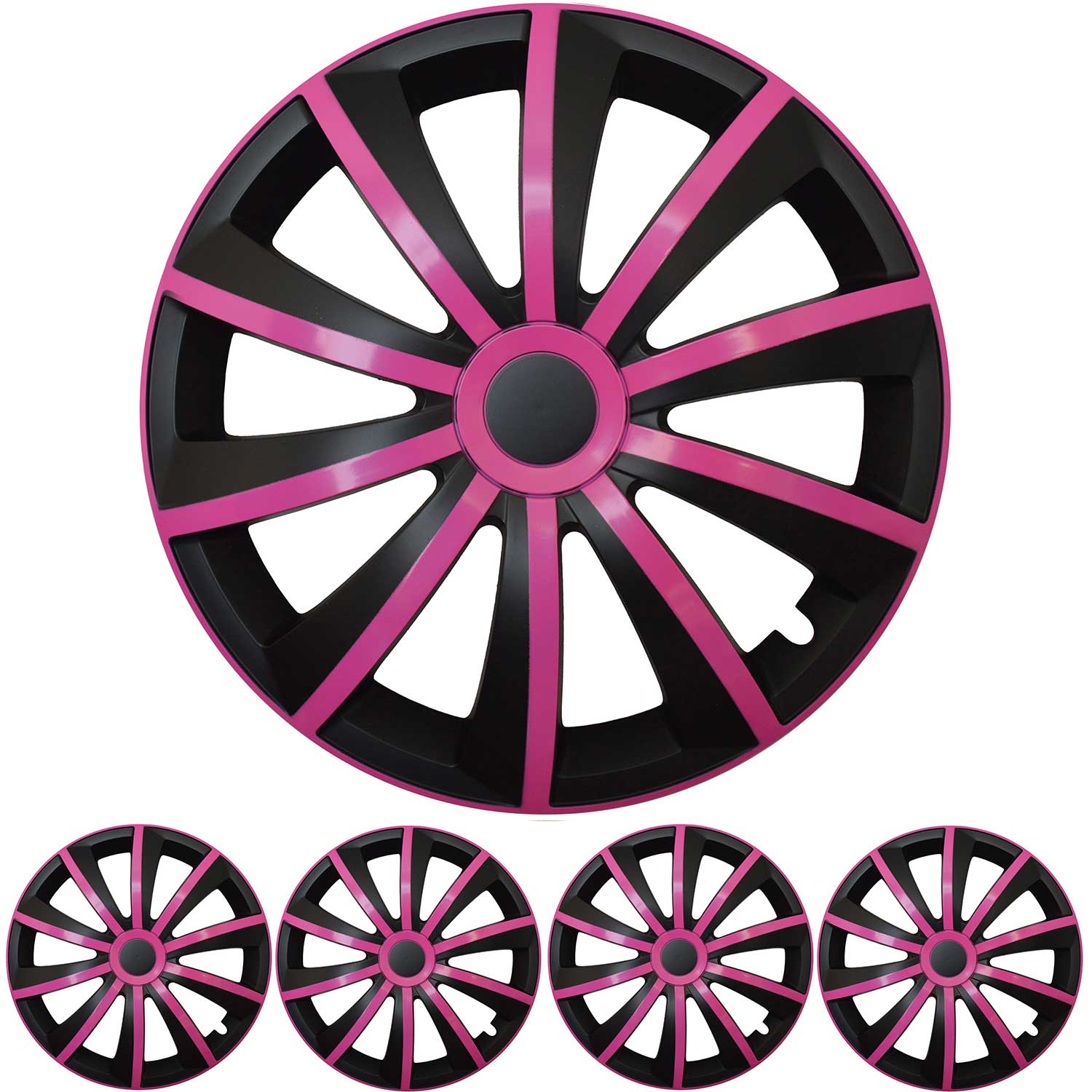 4x PREMIUM DESIGN Radkappen Radzierblenden Gral ZOLL in Set Pink 15 / Schwarz