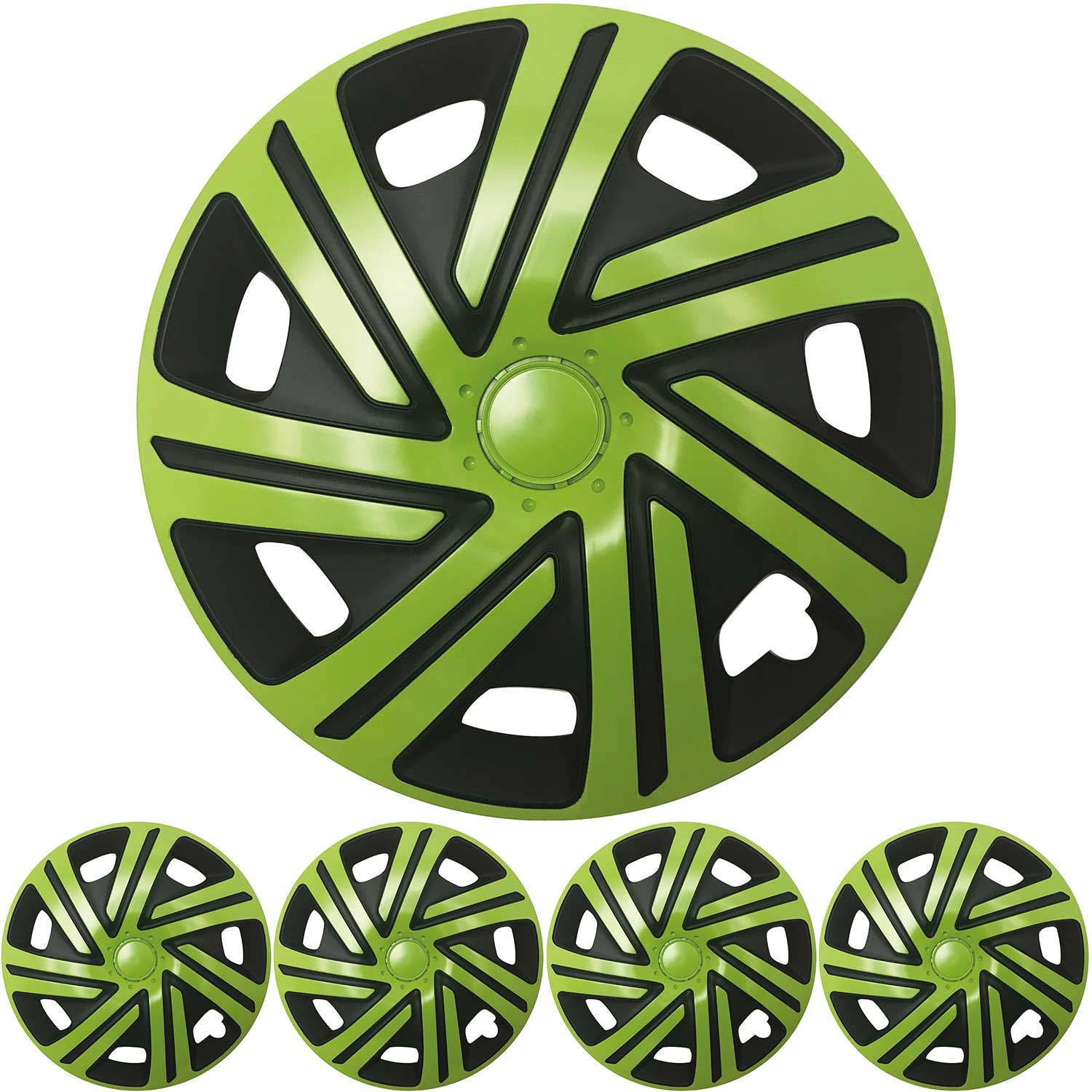 4x PREMIUM  Radkappen Radzierblenden Set "Cyrkon" 15 ZOLL in Grün Schwarz