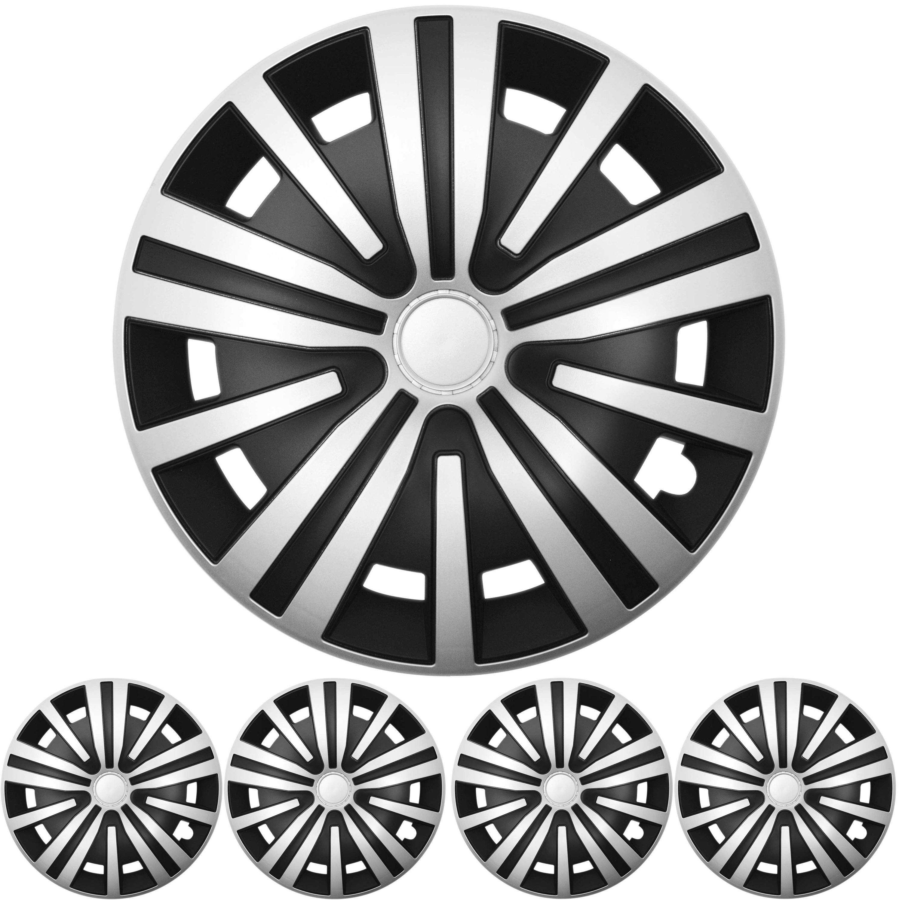16 ZOLL 4x PREMIUM  Radkappen Radzierblenden Set Spinel Silber / Schwarz