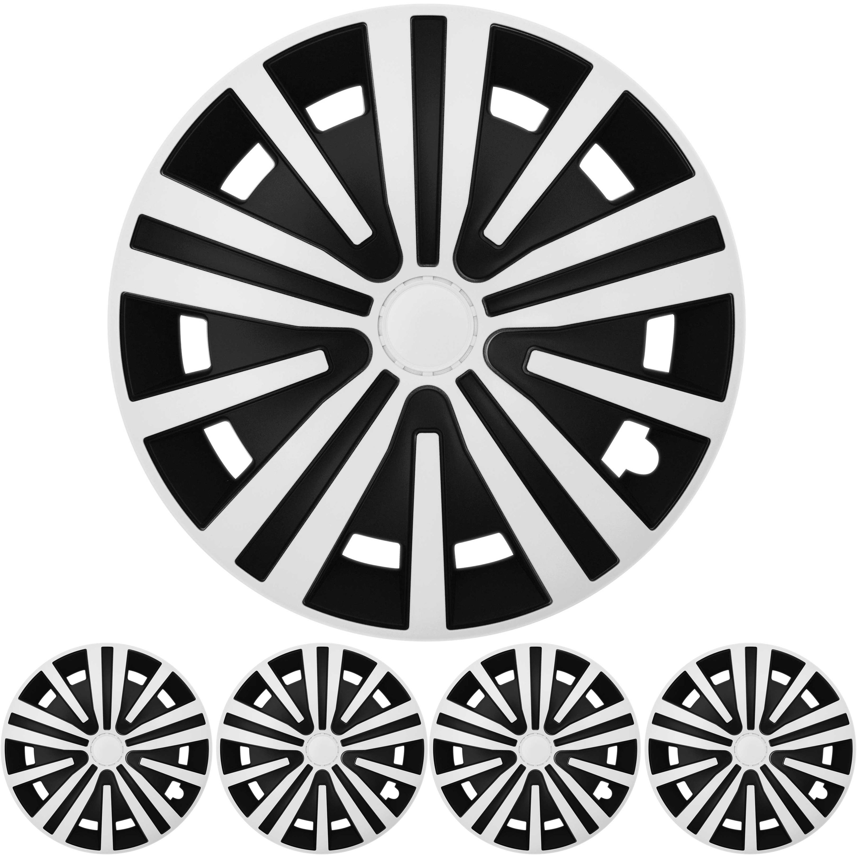 4x PREMIUM  Radkappen Radzierblenden Set "Spinel" 16 ZOLL Weiß / Schwarz