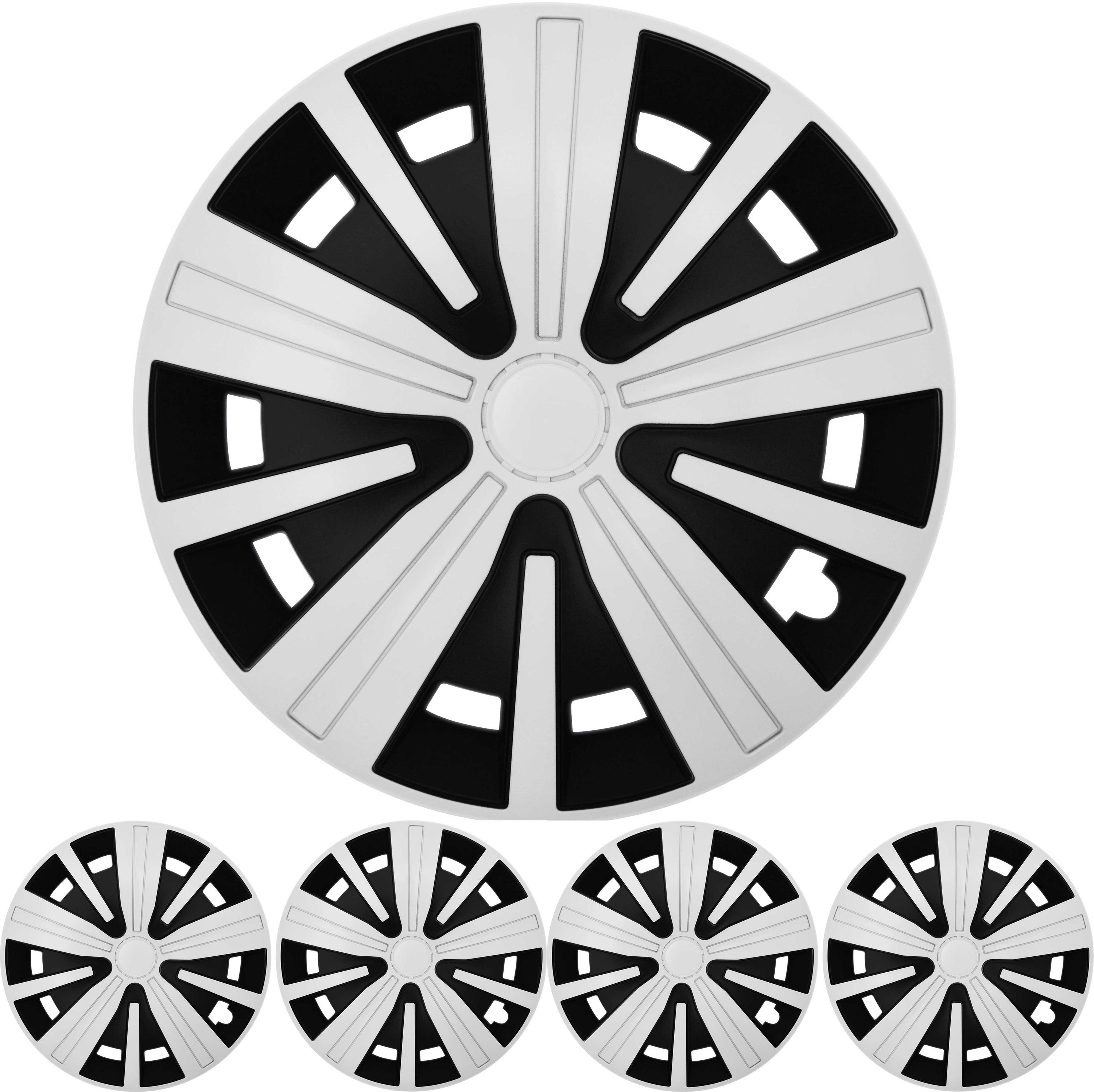4x PREMIUM  Radkappen Radzierblenden Set "Spinel BIS" 15 ZOLL Weiß Schwarz