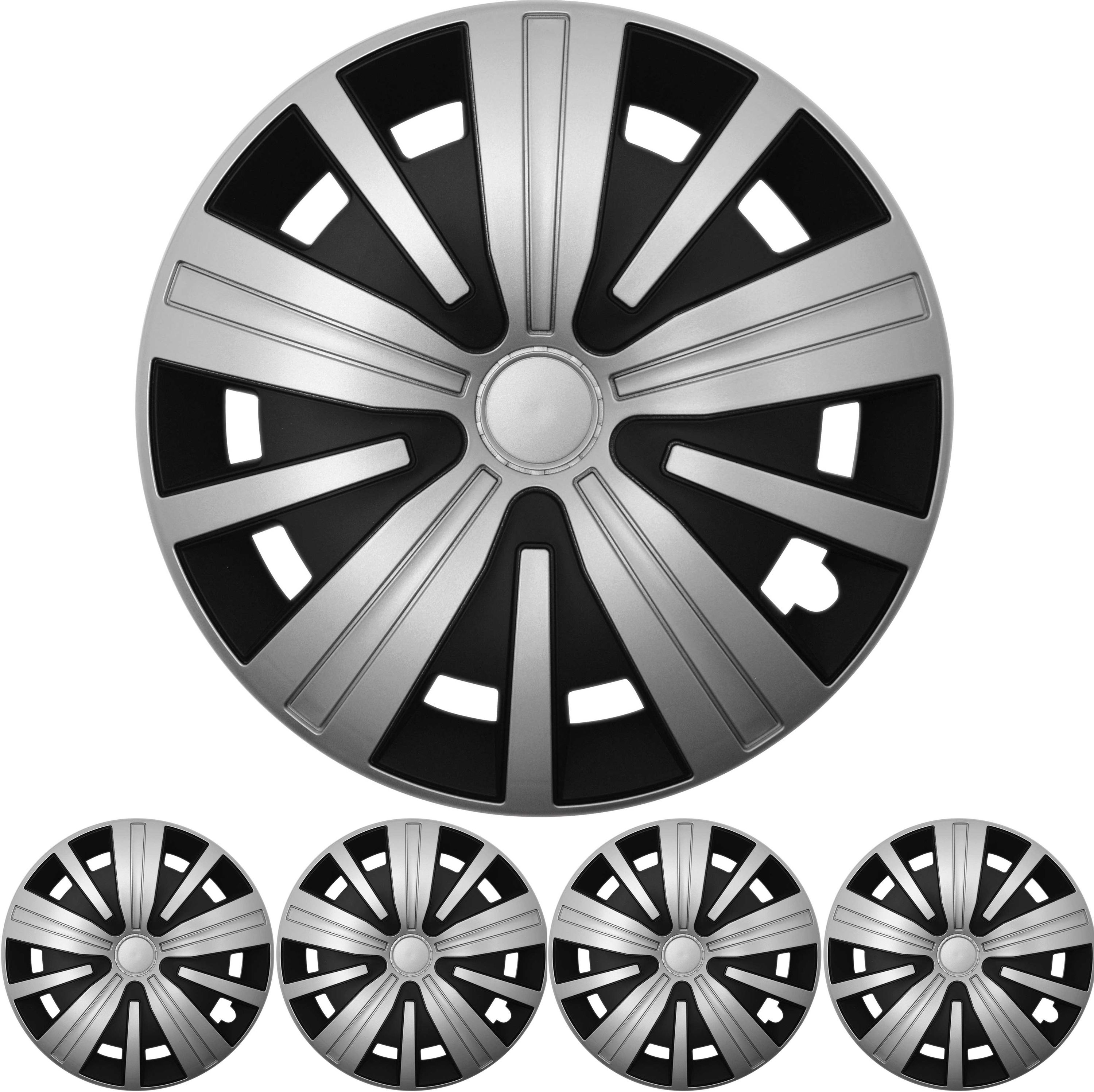15 ZOLL 4x PREMIUM  Radkappen Radzierblenden Spinel BIS Silber / Schwarz