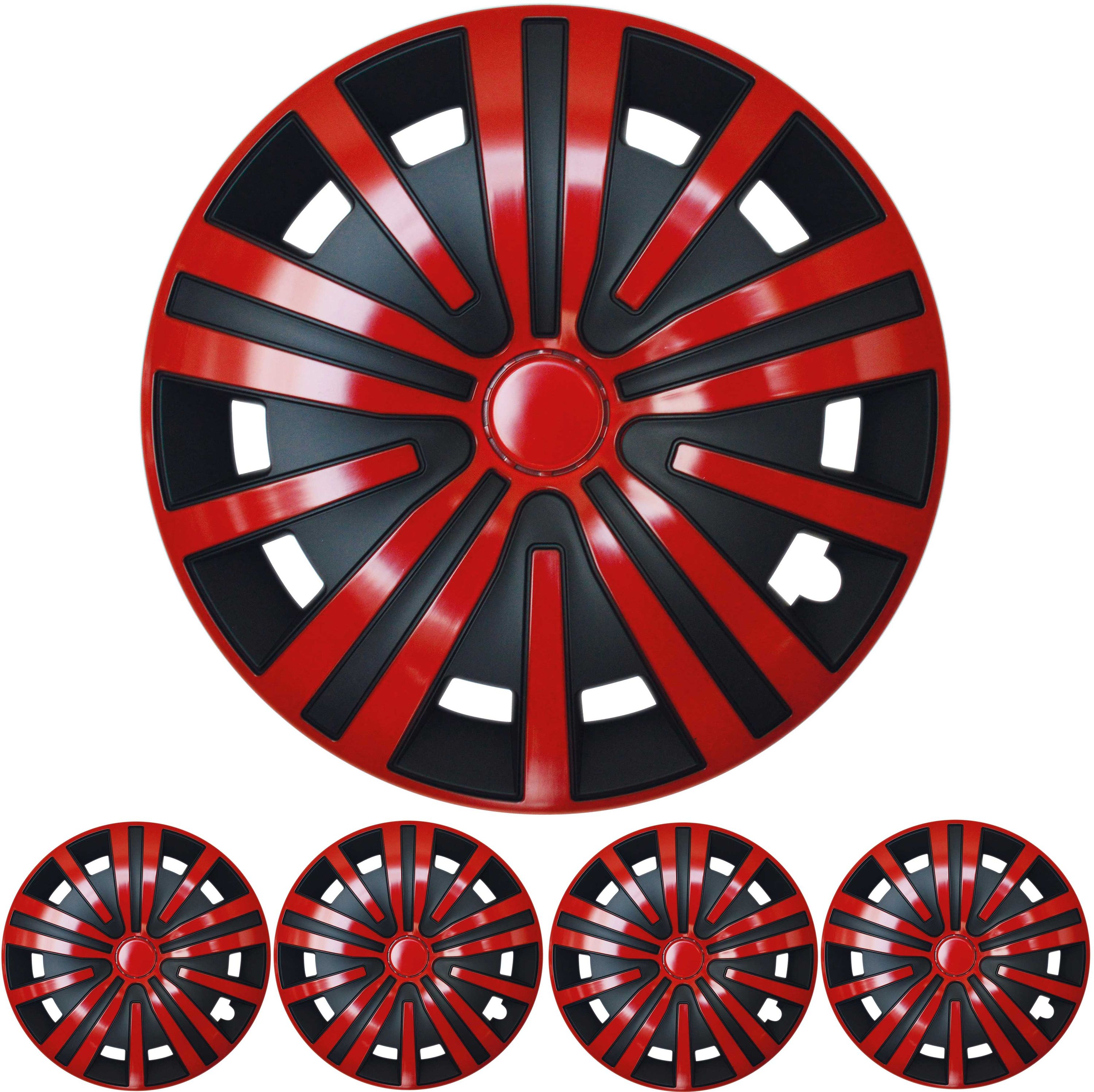 16 ZOLL 4x PREMIUM  Radkappen Radzierblenden Set "Spinel" in Rot / Schwarz