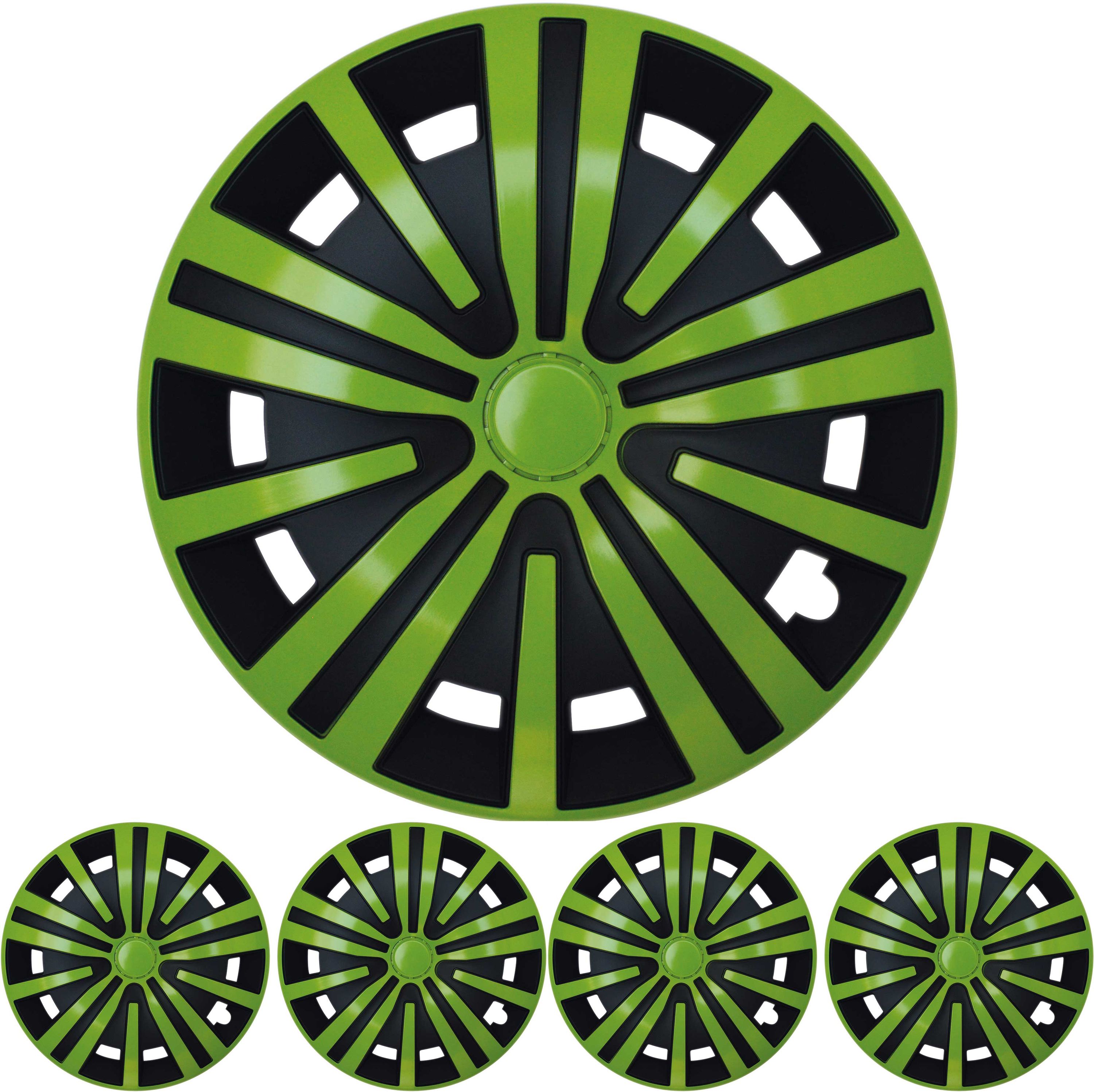 4x PREMIUM  Radkappen Radzierblenden Set "Spinel" 15 ZOLL in Grün Schwarz