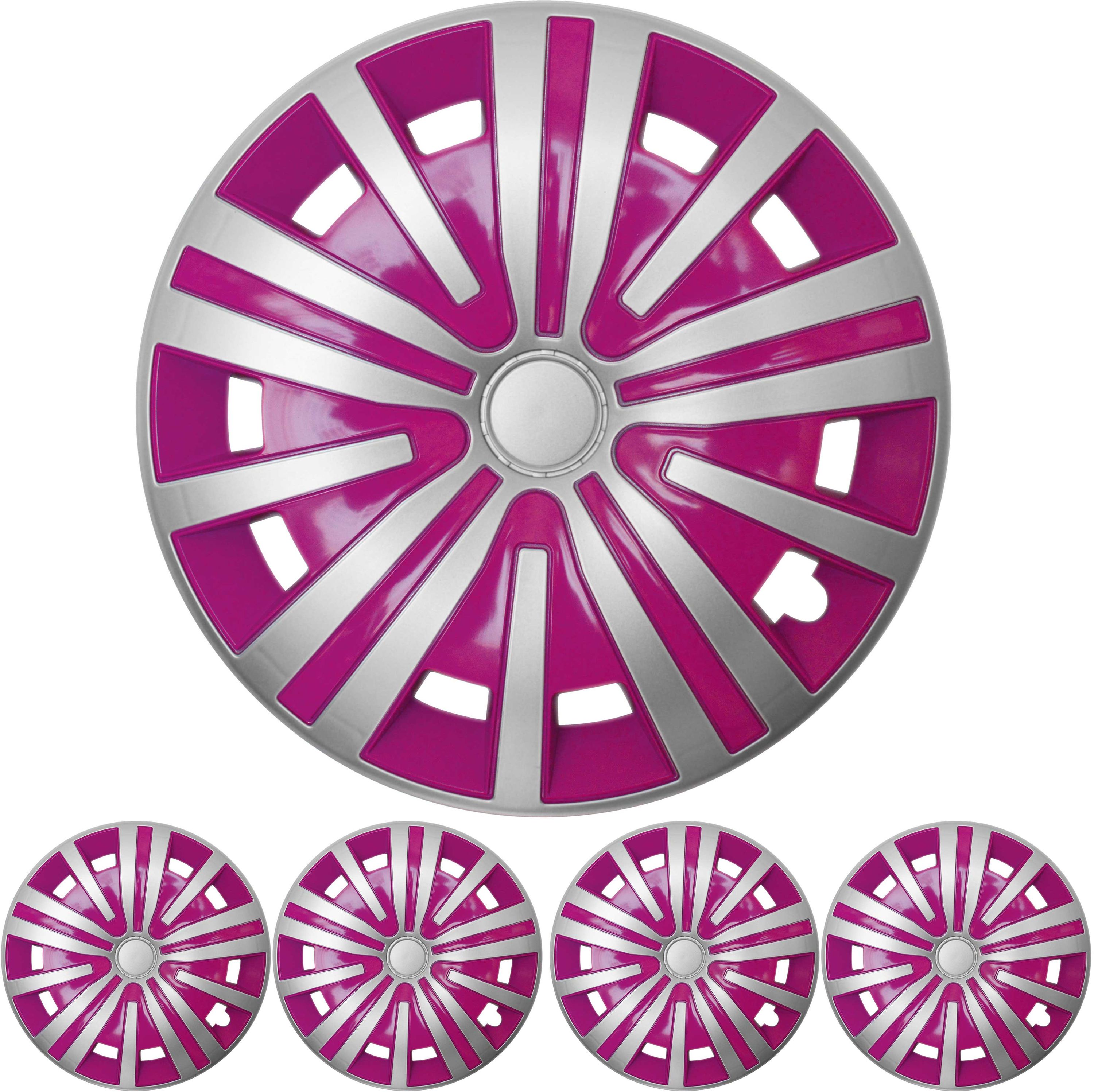 16 ZOLL 4x PREMIUM DESIGN Radkappen Radzierblenden Set Spinel in Silber /  Pink