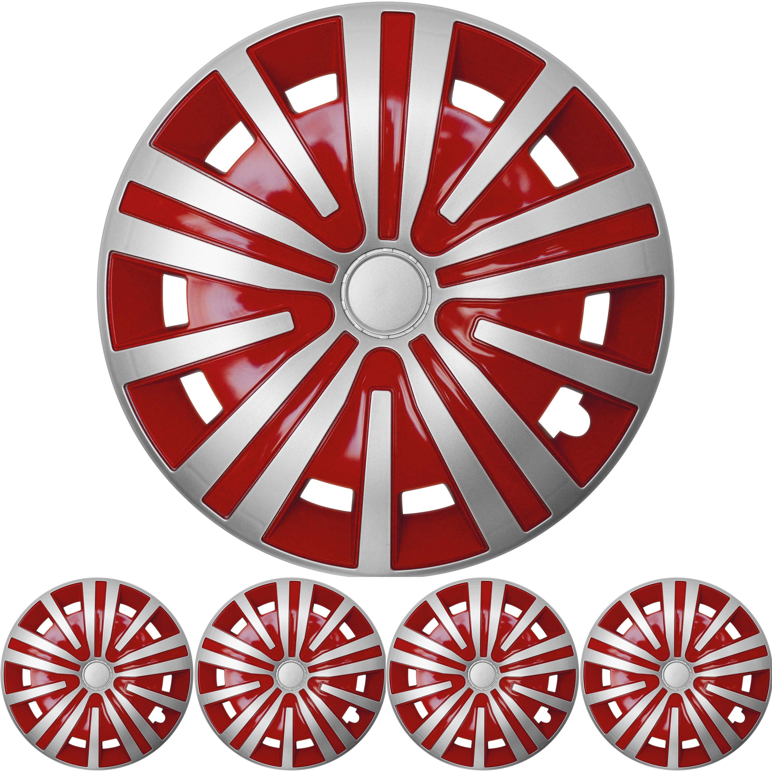 16 ZOLL 4x PREMIUM  Radkappen Radzierblenden Set Spinel in Silber / Rot