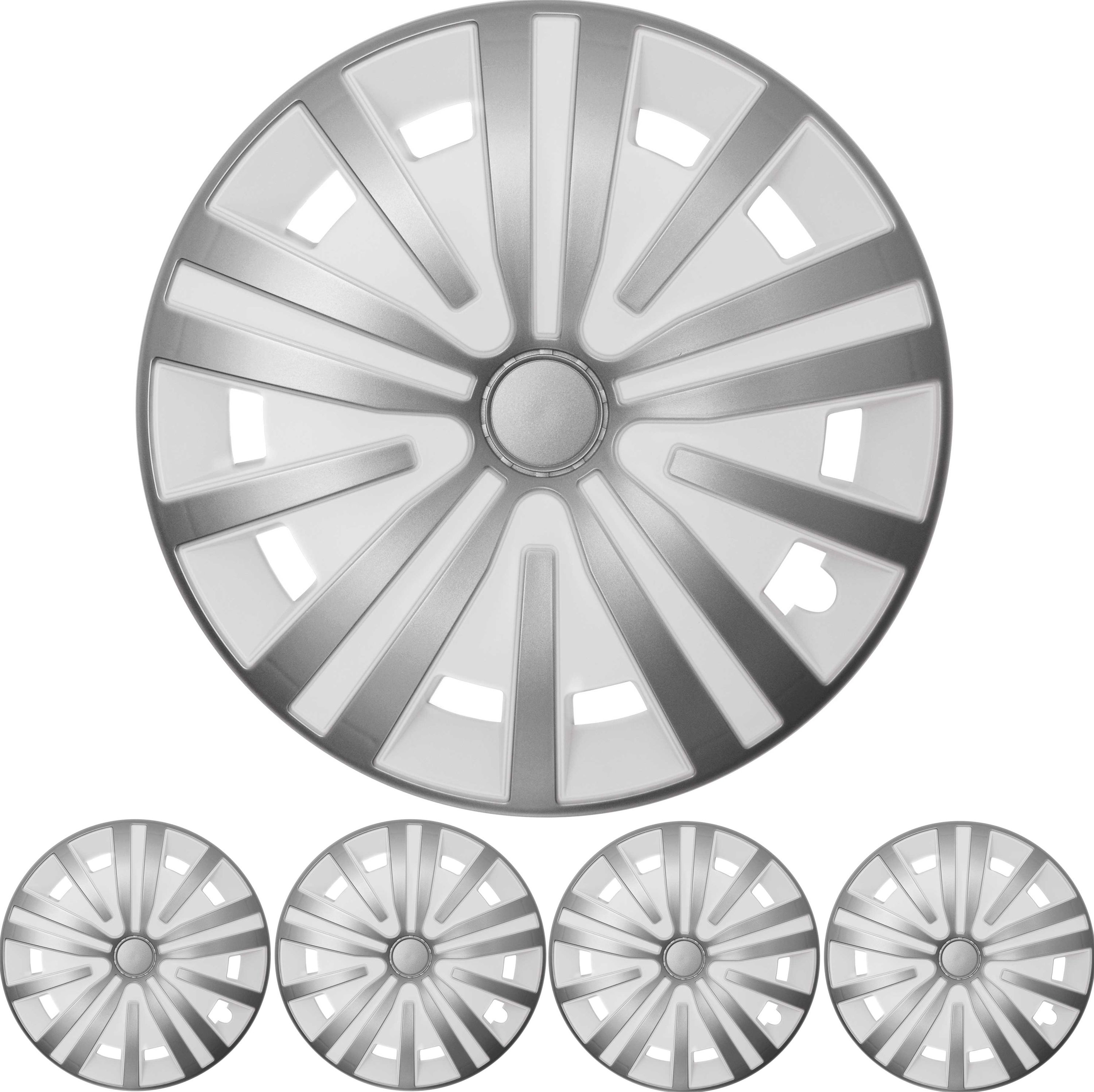 4x PREMIUM  Radkappen Radzierblenden Set Spinel 15 ZOLL in Silber / Weiß
