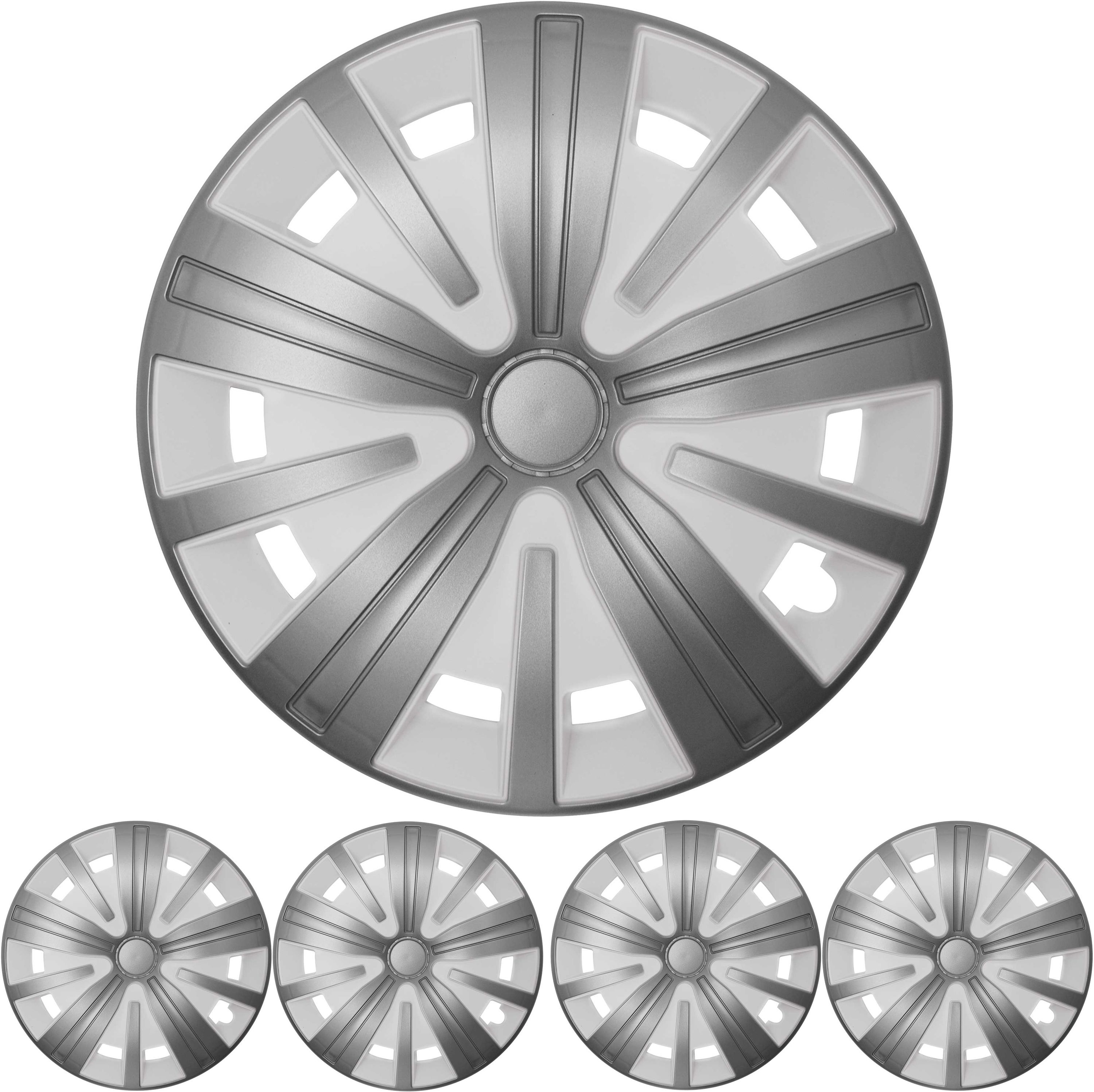 15 ZOLL 4x PREMIUM  Radkappen Radzierblenden Spinel BIS in Silber / Weiß
