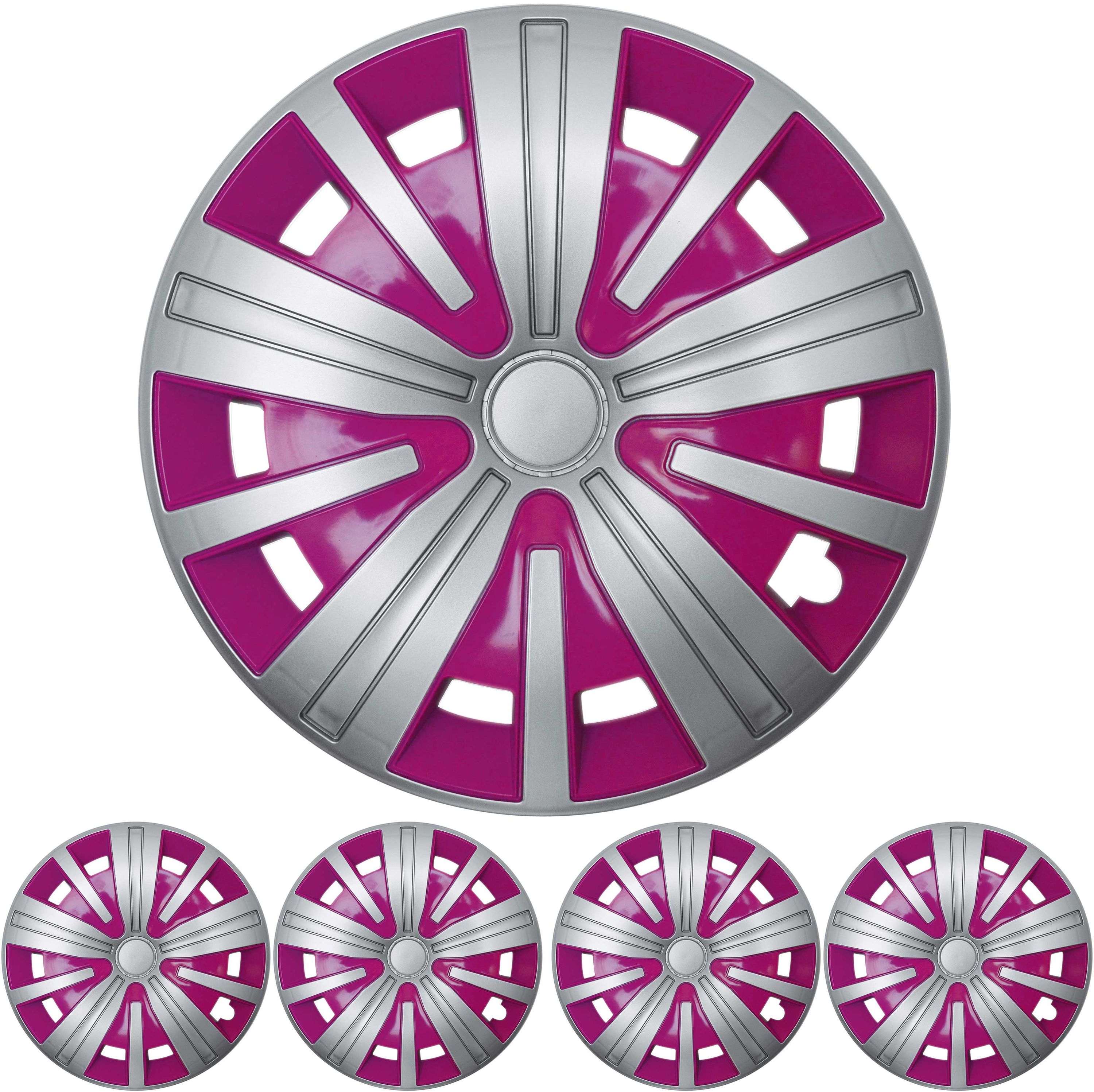 15 ZOLL 4x PREMIUM  Radkappen Radzierblenden Spinel BIS in Silber / Pink
