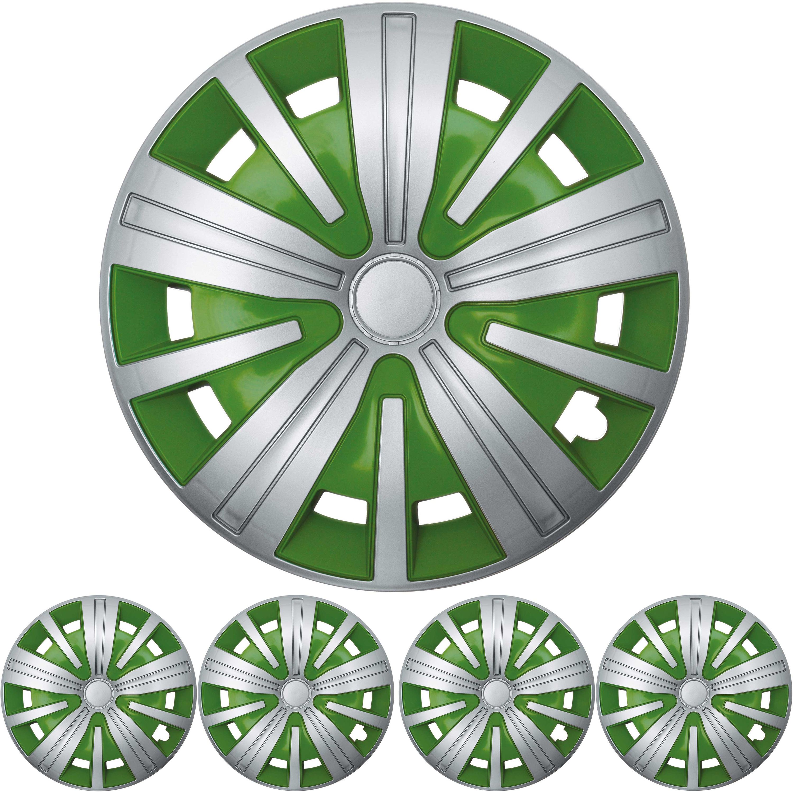 16 ZOLL 4x PREMIUM  Radkappen Radzierblenden "Spinel BIS" in Silber / Grün