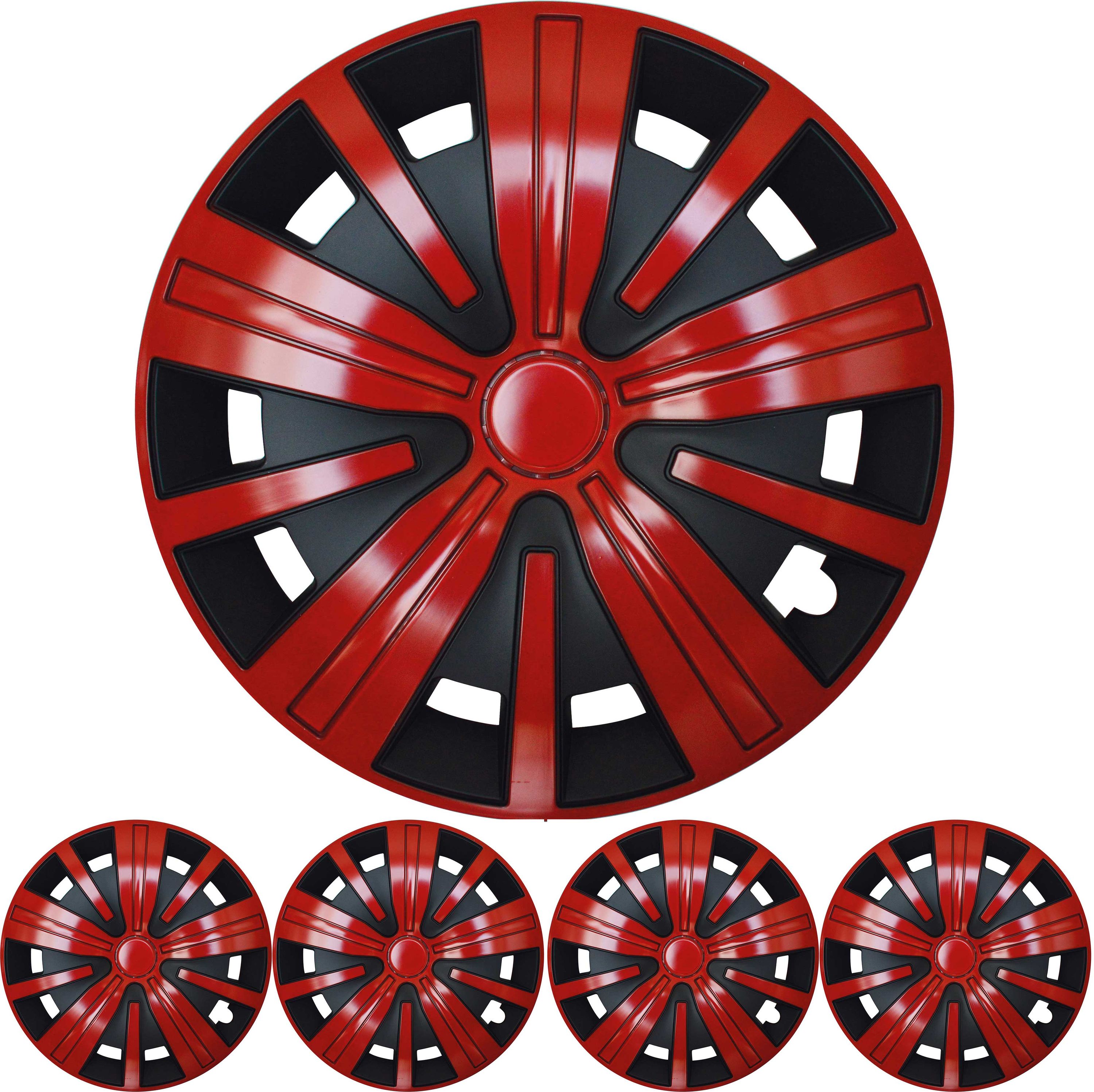16 ZOLL 4x PREMIUM  Radkappen Radzierblenden Spinel BIS in Rot / Schwarz