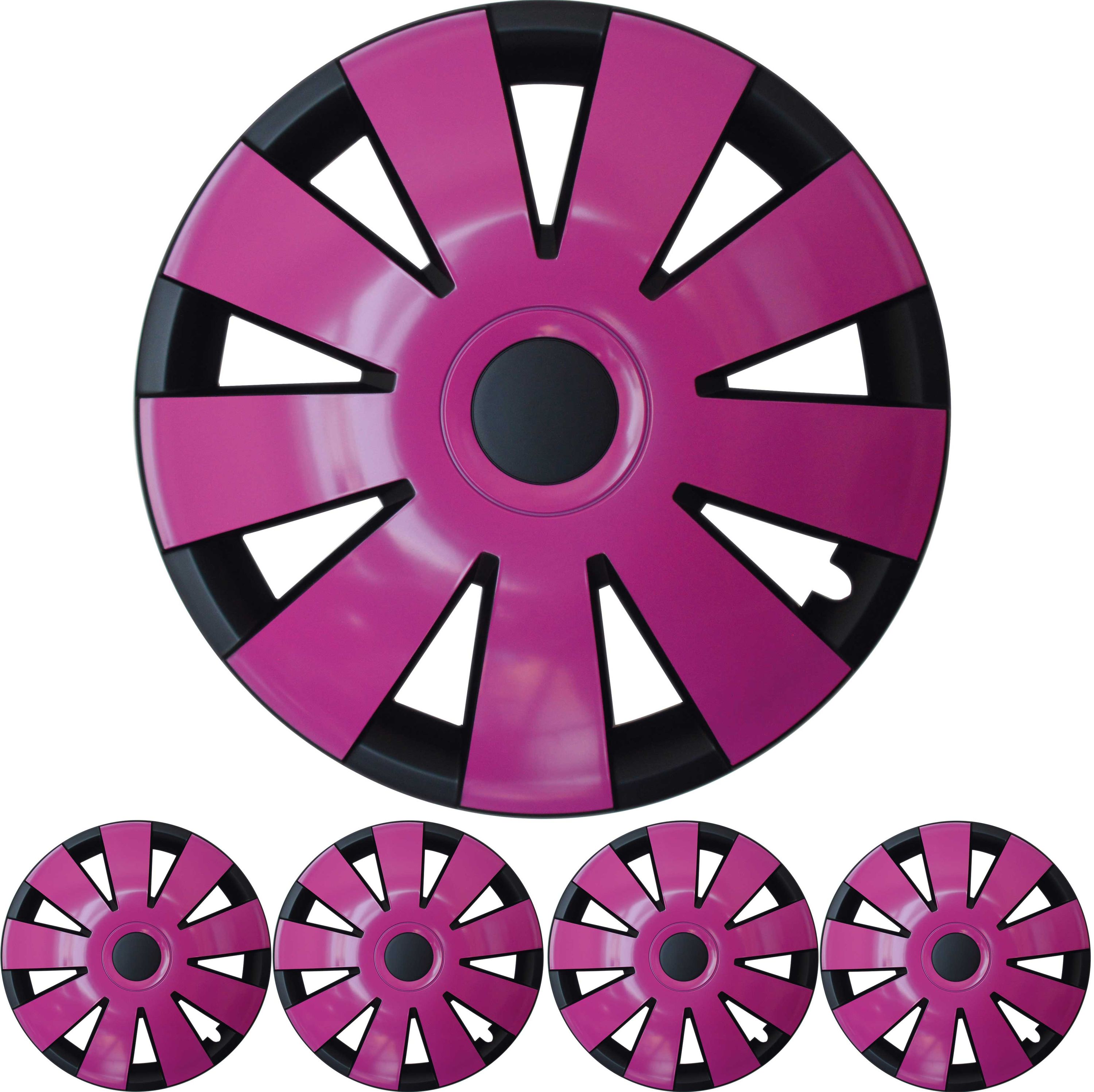 4x PREMIUM  Radkappen Radzierblenden 15 ZOLL "Nefryt" in Schwarz / Pink