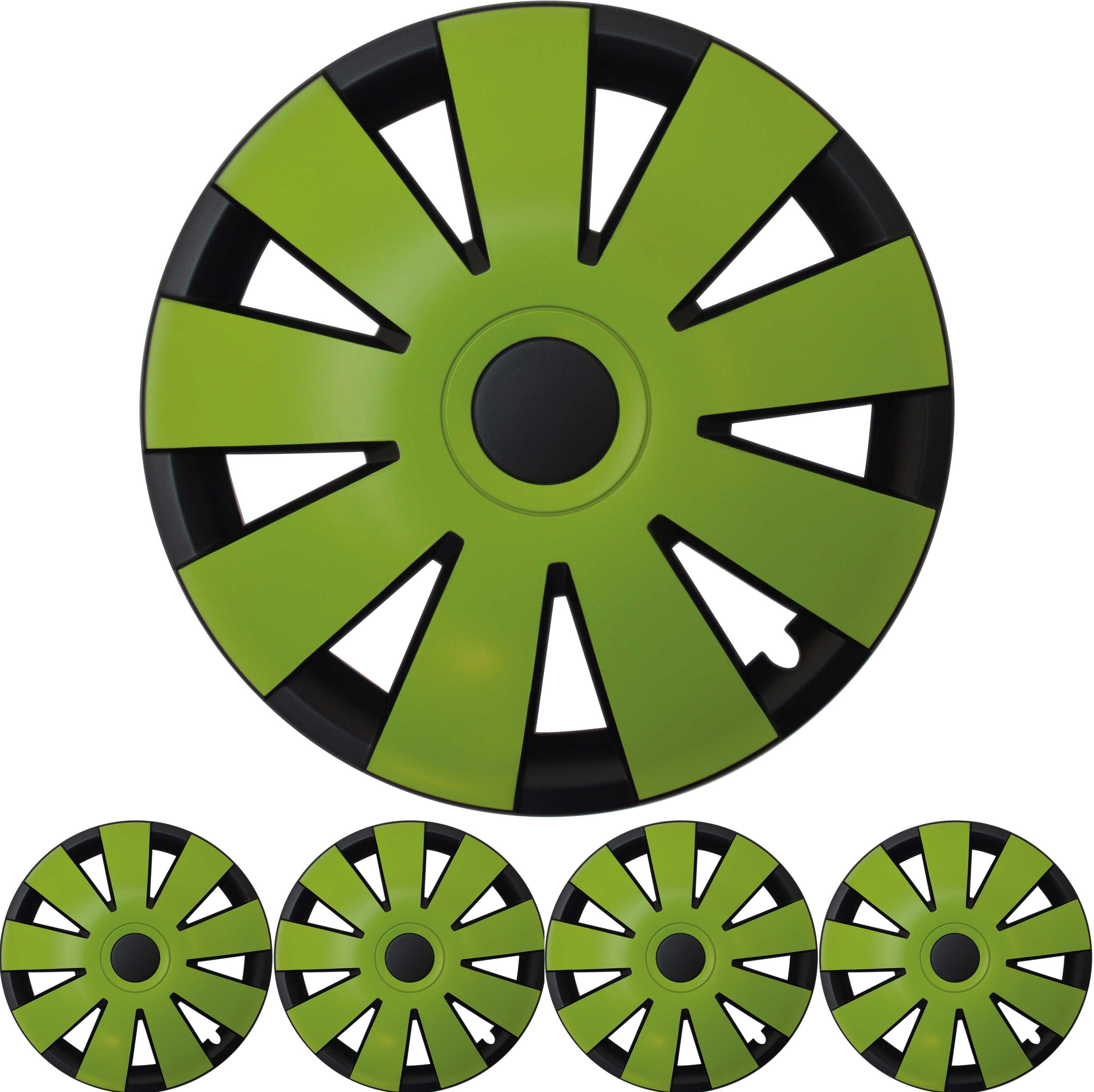 4x PREMIUM  Radkappen Radzierblenden 15 ZOLL "Nefryt" in Schwarz / Grün