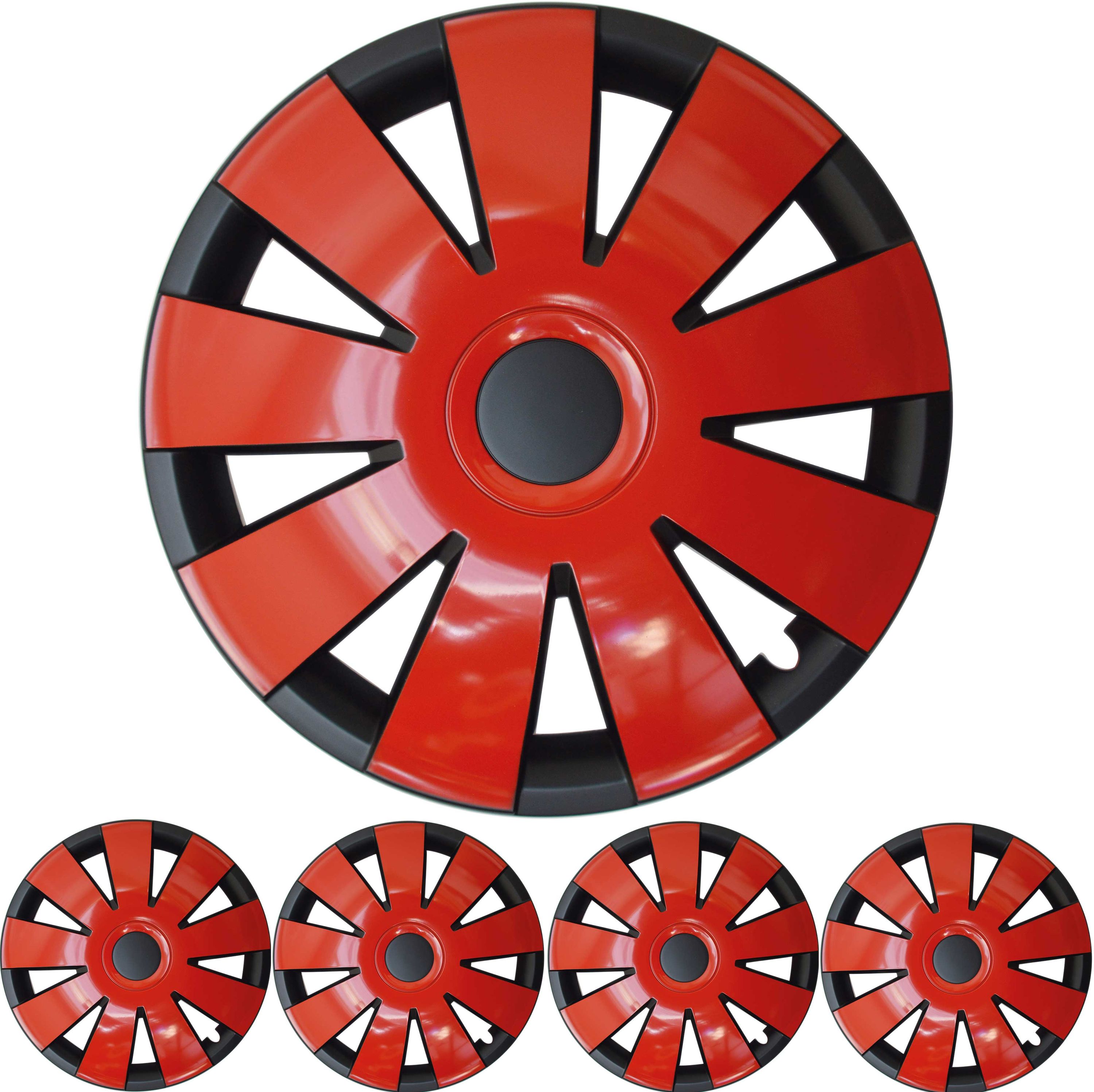 4x PREMIUM  Radkappen Radzierblenden 15 ZOLL Nefryt in Schwarz / Rot