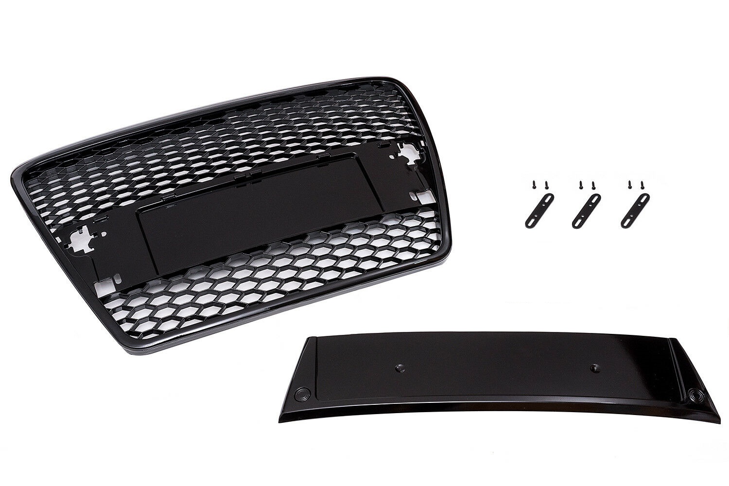 Für Audi A6 4F 2004-08 Kühlergrill Sportgrill Waben Glanz Schwarz Emblem Halter