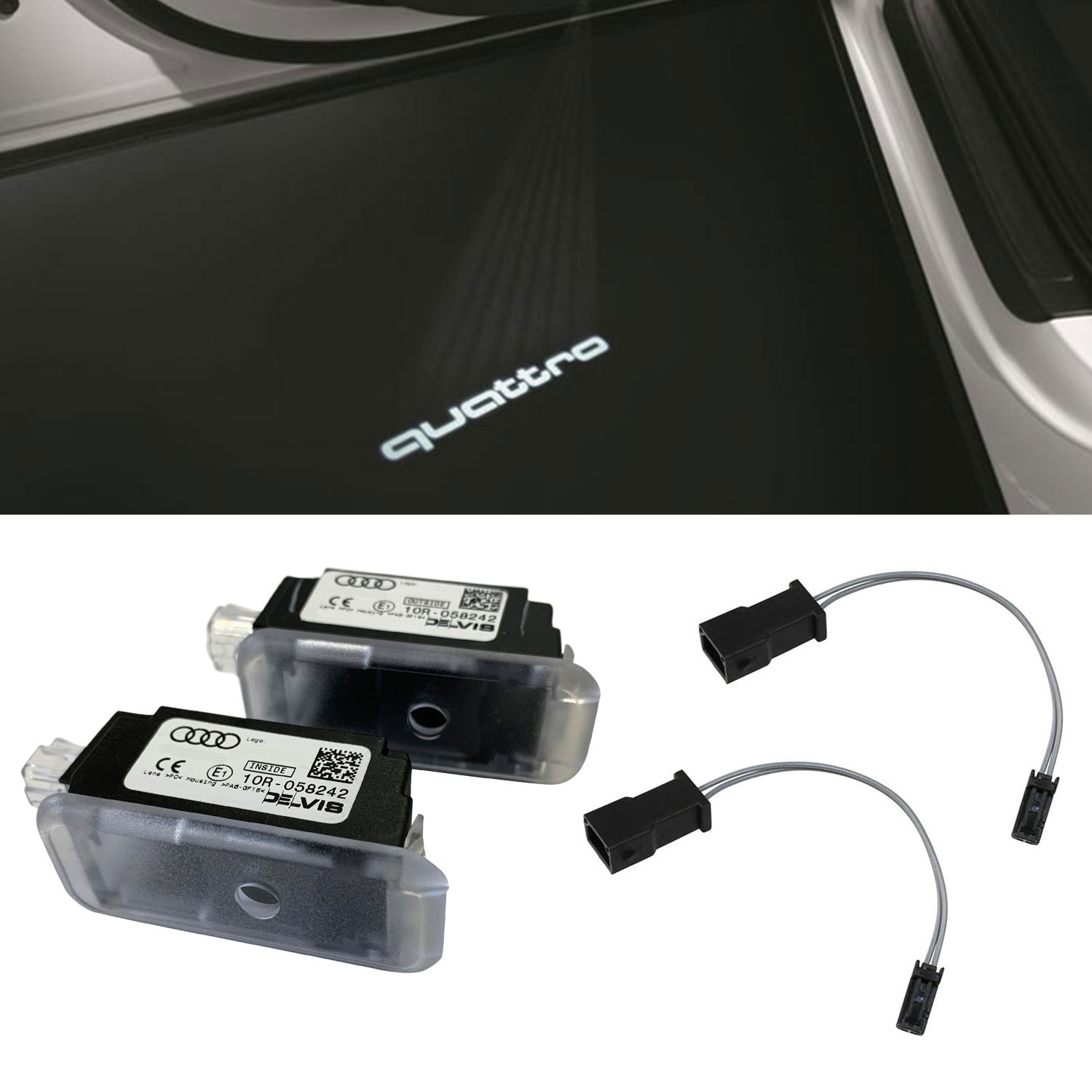 Original Audi Qauttro LED Einstiegsbeleuchtung Tür Logo + Adapter für viele Audi