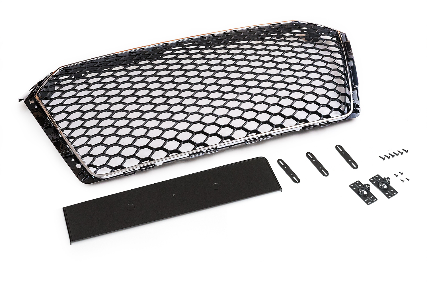 Kühlergrill Sportgrill Waben Chrom Schwarz Glanz Halter für Audi A4 B9 8W 2015-