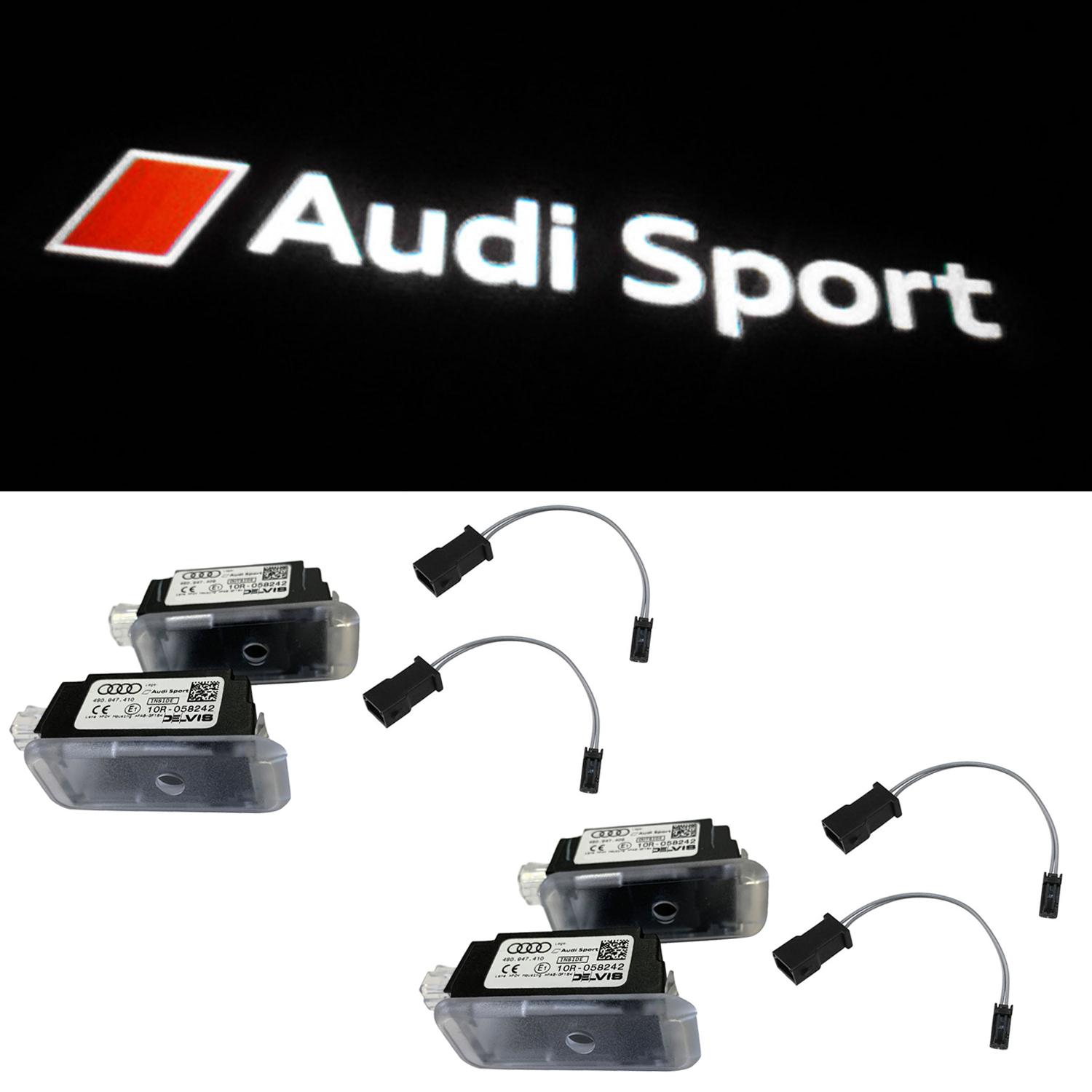 4x Original Audi Sport LED Einstiegsbeleuchtung Tür Logo + 4x Adapter VIELE AUDI