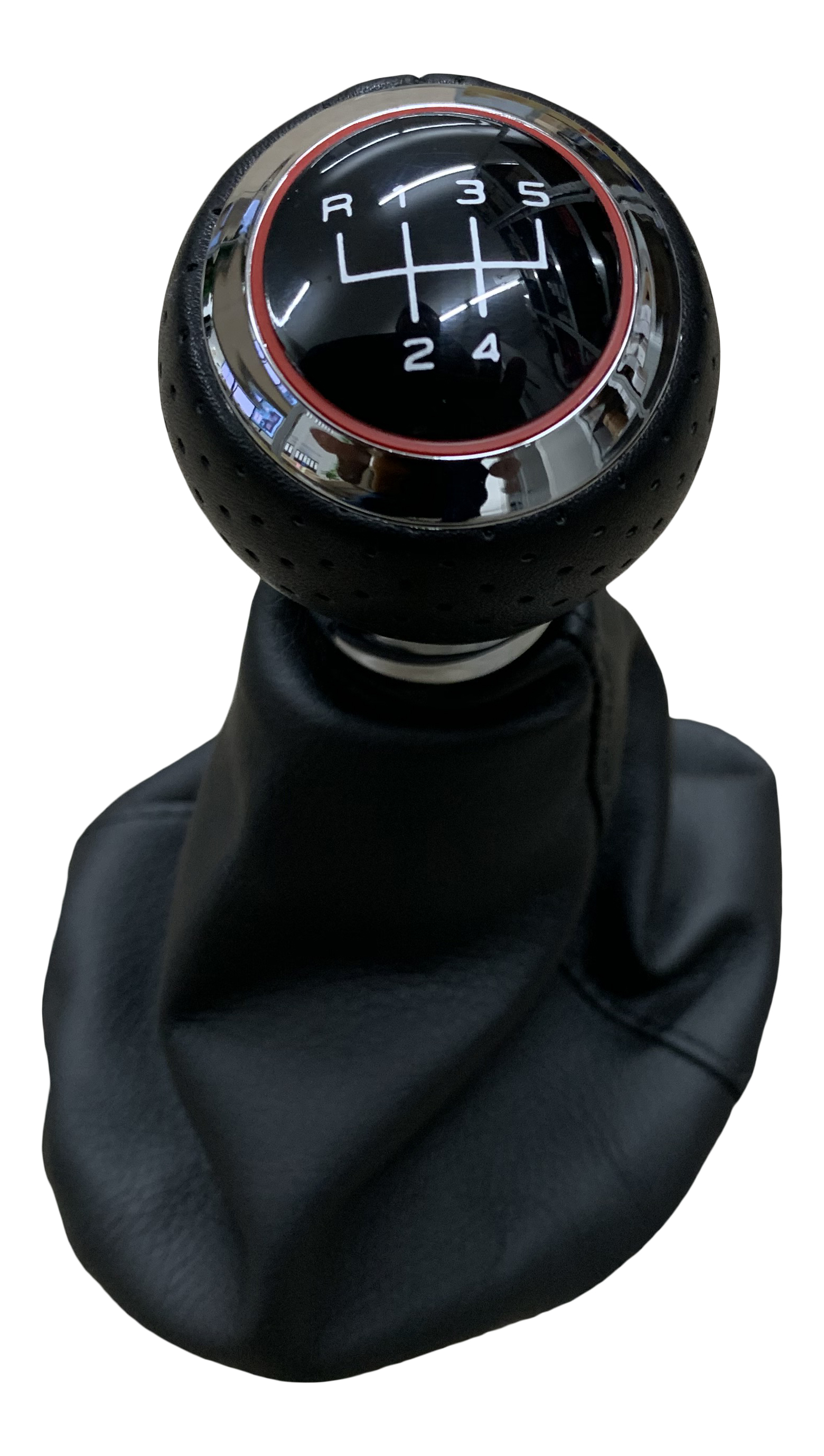 5-Gang Schaltknauf Gummizug Rot Chrom Schwarz für VW Golf 4 IV Bora Polo 6N Lupo