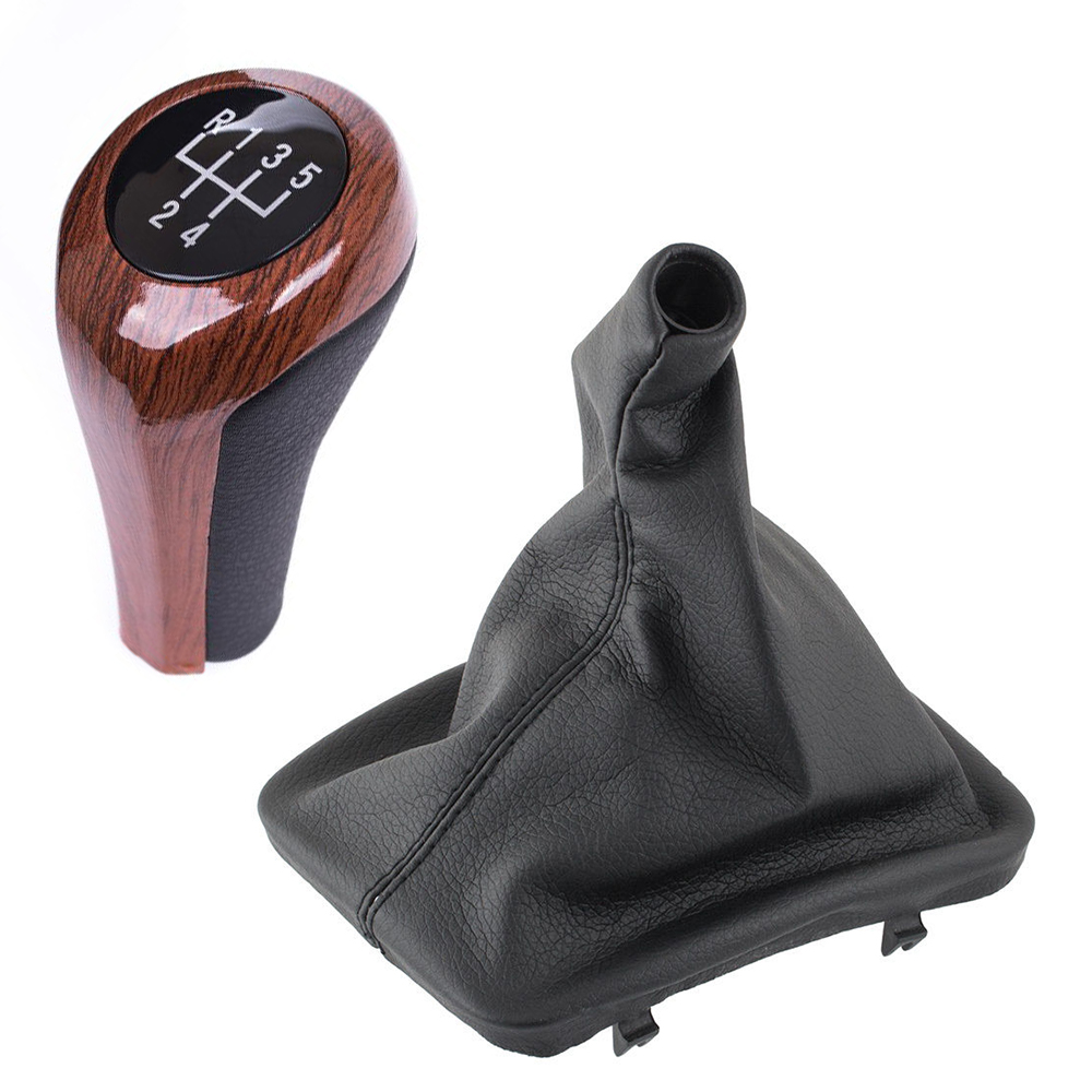 Schaltknauf Holz Look 5-Gang Schaltmanschette Schwarz für BMW 3er E46 1998-2005