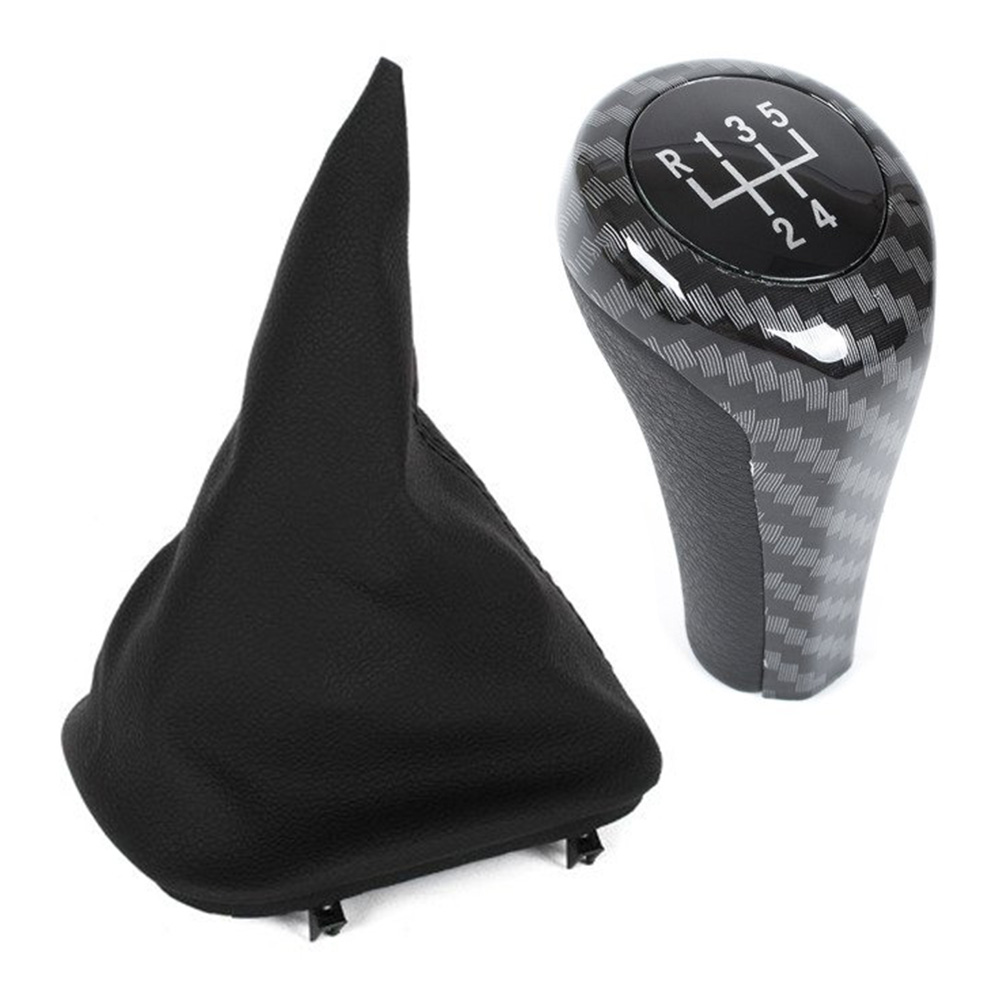 5-Gang Schaltknauf Carbon Optik + Schaltmanschette für BMW 3er E30 ab 1982-1994