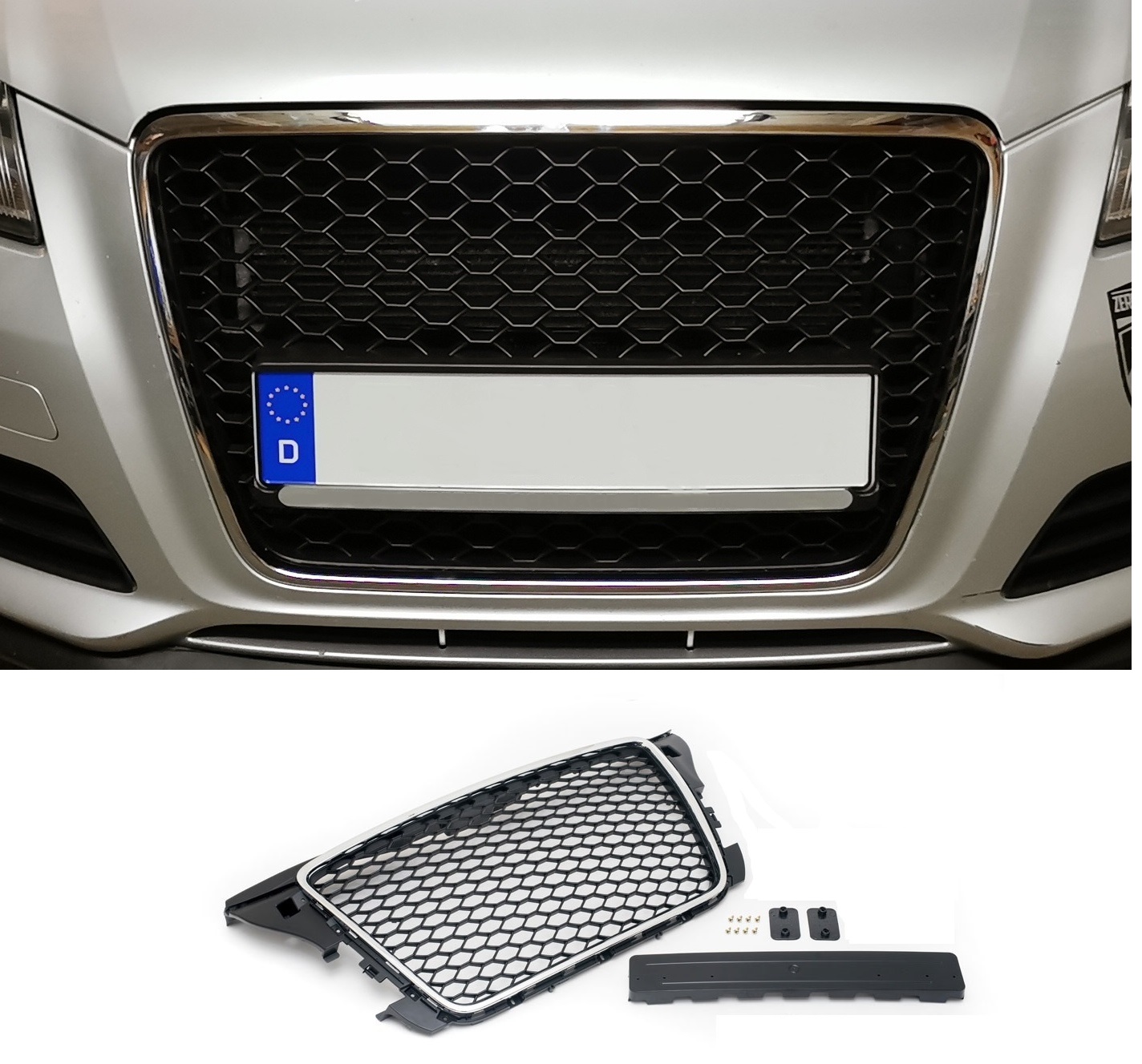 Kühlergrill Sportgrill Waben Gitter mit Chrom Rahmen für Audi A3 S3 8P 04/2008-