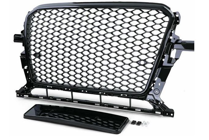 Kühlergrill Sportgrill Waben Schwarz Glanz + PDC Halter für Audi Q5 8R 2012-2016