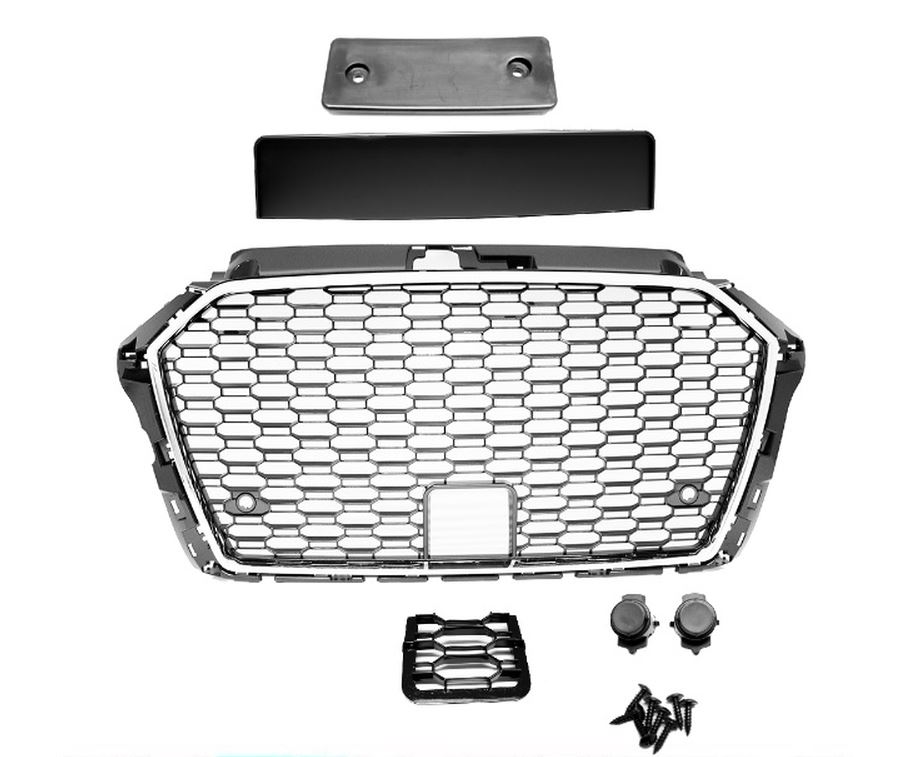 Kühlergrill Sportgrill Waben Gitter Schwarz Chrom Rahmen für Audi A3 8V ab 2016-