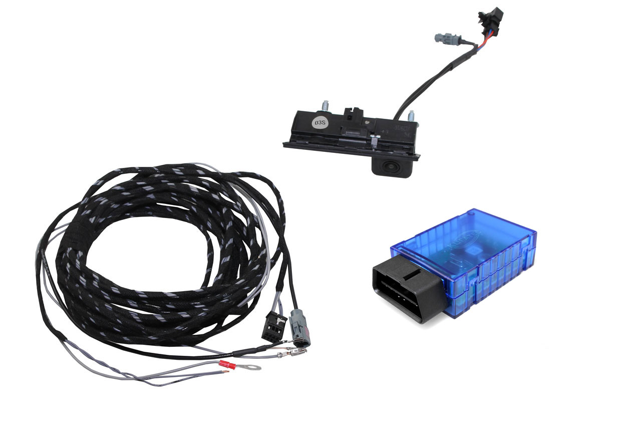 Original Kufatec Komplett- Set Nachrüstung Rückfahrkamera + Kabelbaum + Codier Dongle für Audi Q3 F3