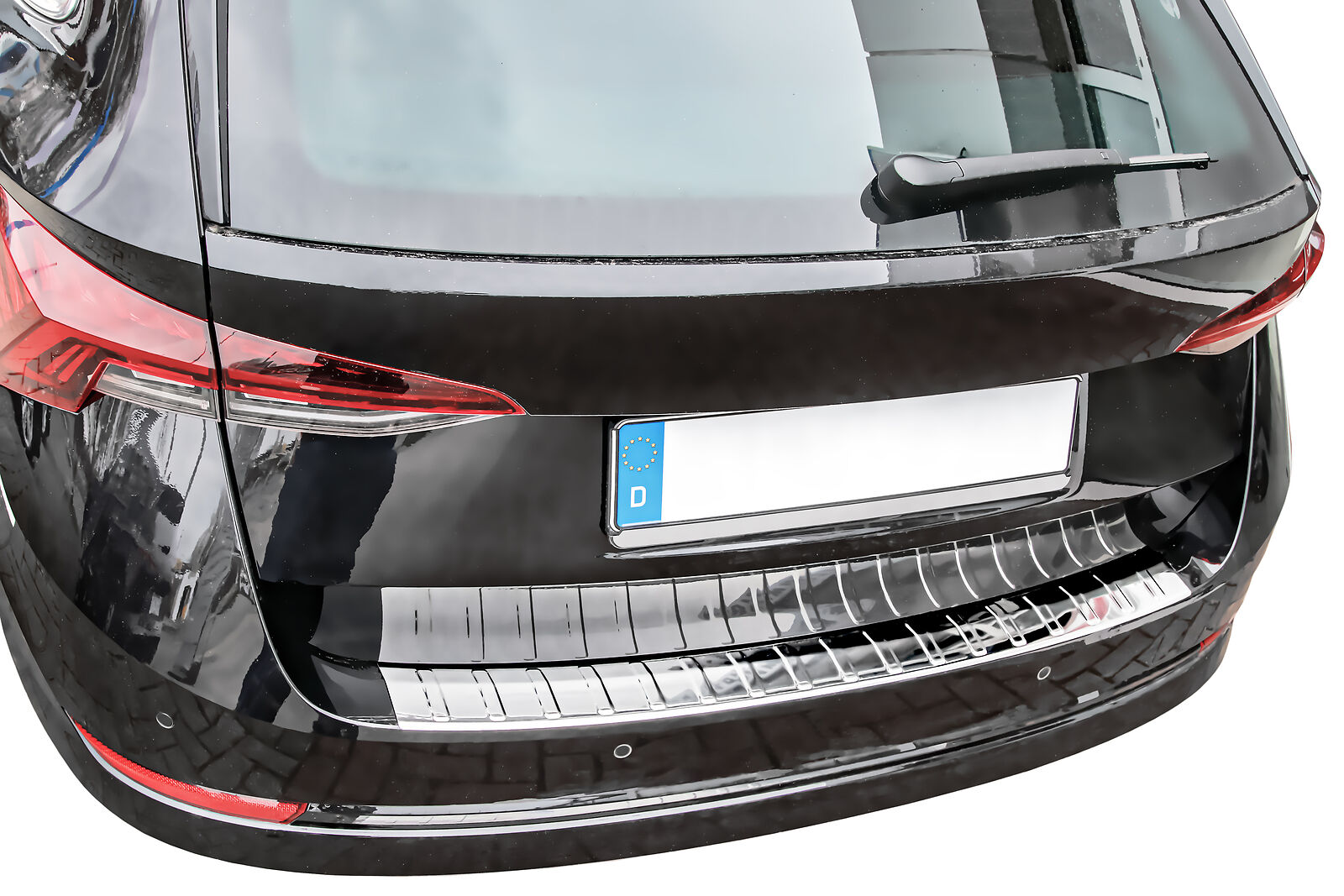 Edelstahl Ladekantenschutz Chrom Stoßstange Schutz Abdeckung mit Abkantung für Skoda Octavia IV 4 Kombi Typ NXab 2020-