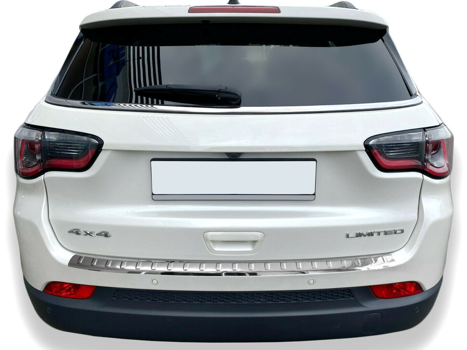 Edelstahl Ladekantenschutz Chrom Stoßstange Schutz Abdeckung mit Abkantung für Jeep Compass II ab 2017-