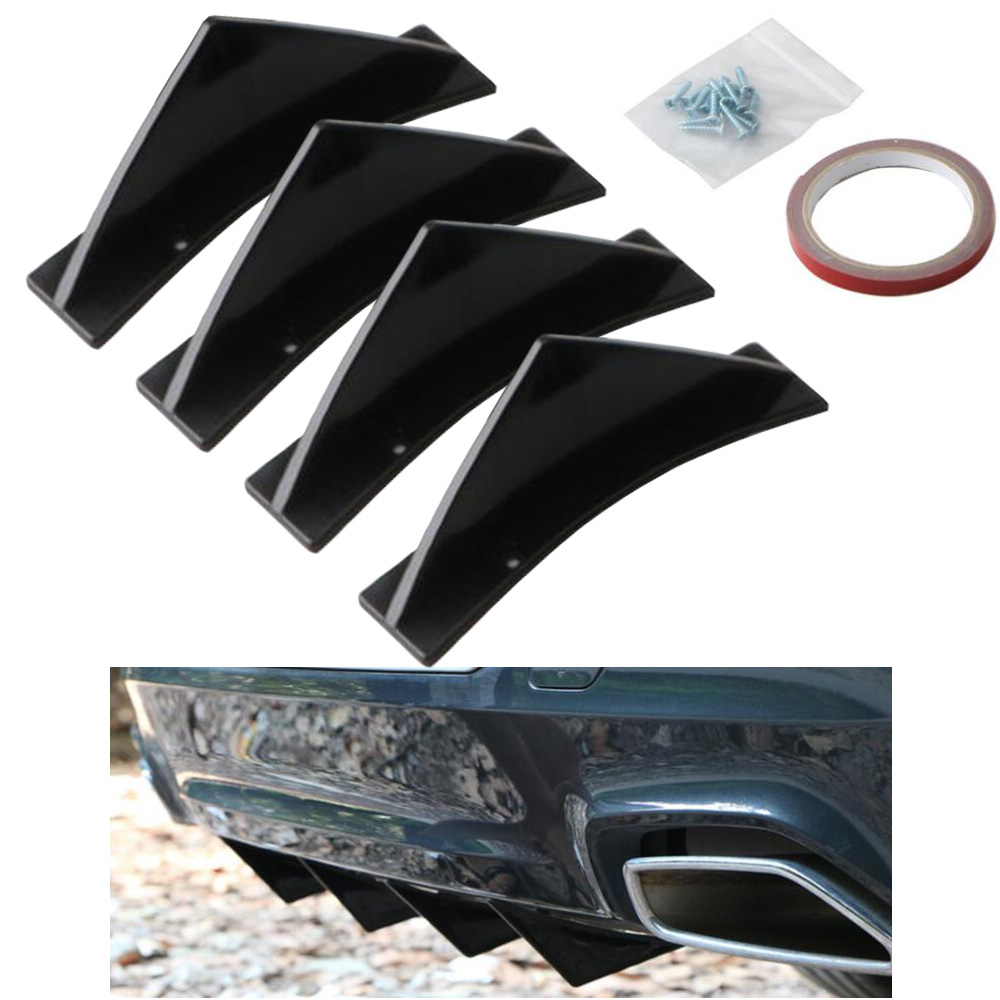 4x Shark Fin für Heckstoßstange / Diffusor in Schwarz (gebogene Bauform) für alle Fahrzeuge