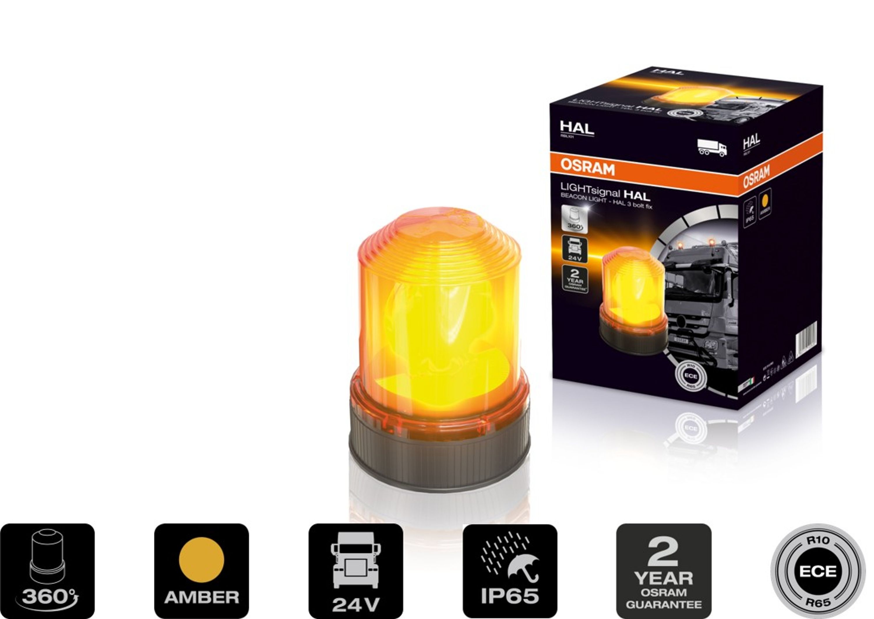 OSRAM LIGHTsignal HAL BEACON LIGHT 360° Rundumkennleuchte / Warnlicht 24V inklusive Montagematerial