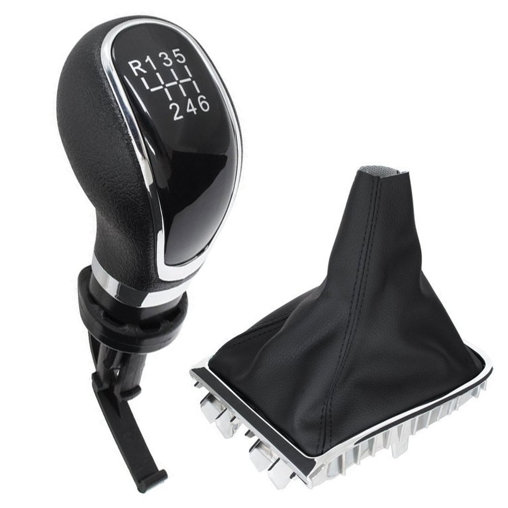 Schaltknauf in Schwarz / Chrom 6-Gang + Schaltmanschette mit Chrom Rahmen für Opel Astra IV J 2009-2017