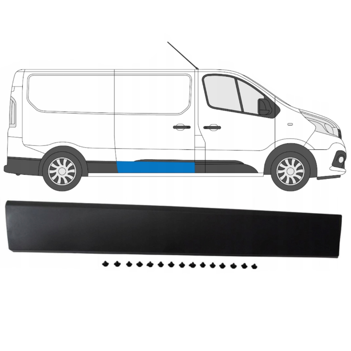 Seitenleisten Türleisten Leisten Tür Zierleisten Seitenleiste + Clips RECHTS (lange Leiste) 828208208R für Nissan NV300 2014-