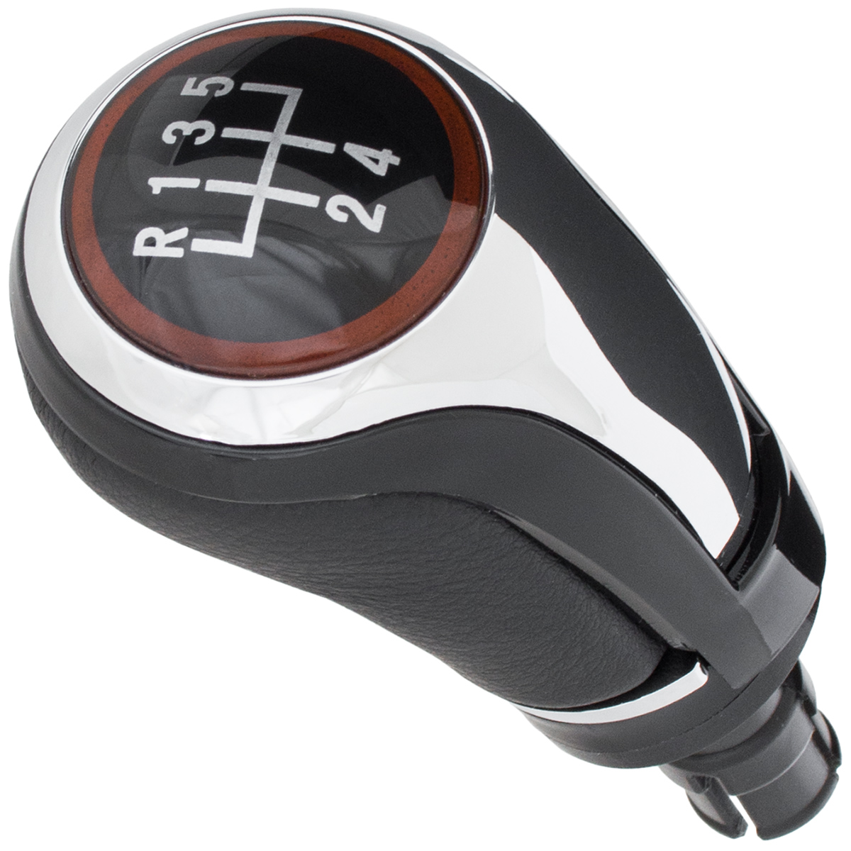 5-Gang Schaltknauf in Schwarz / Chrom und Ring Rot für VW / Audi / Seat / Skoda